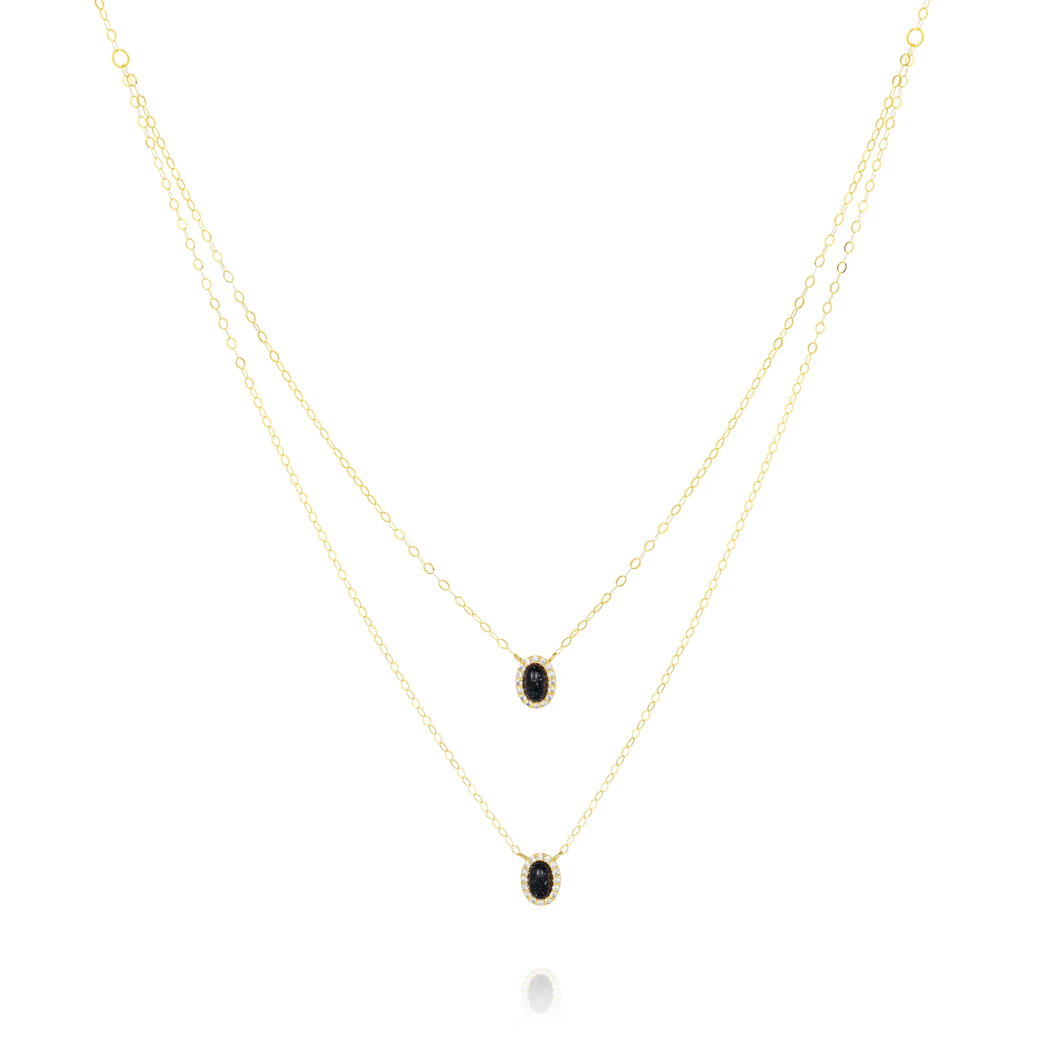 18K Pure Gold 2 Layer Black Stone Necklace