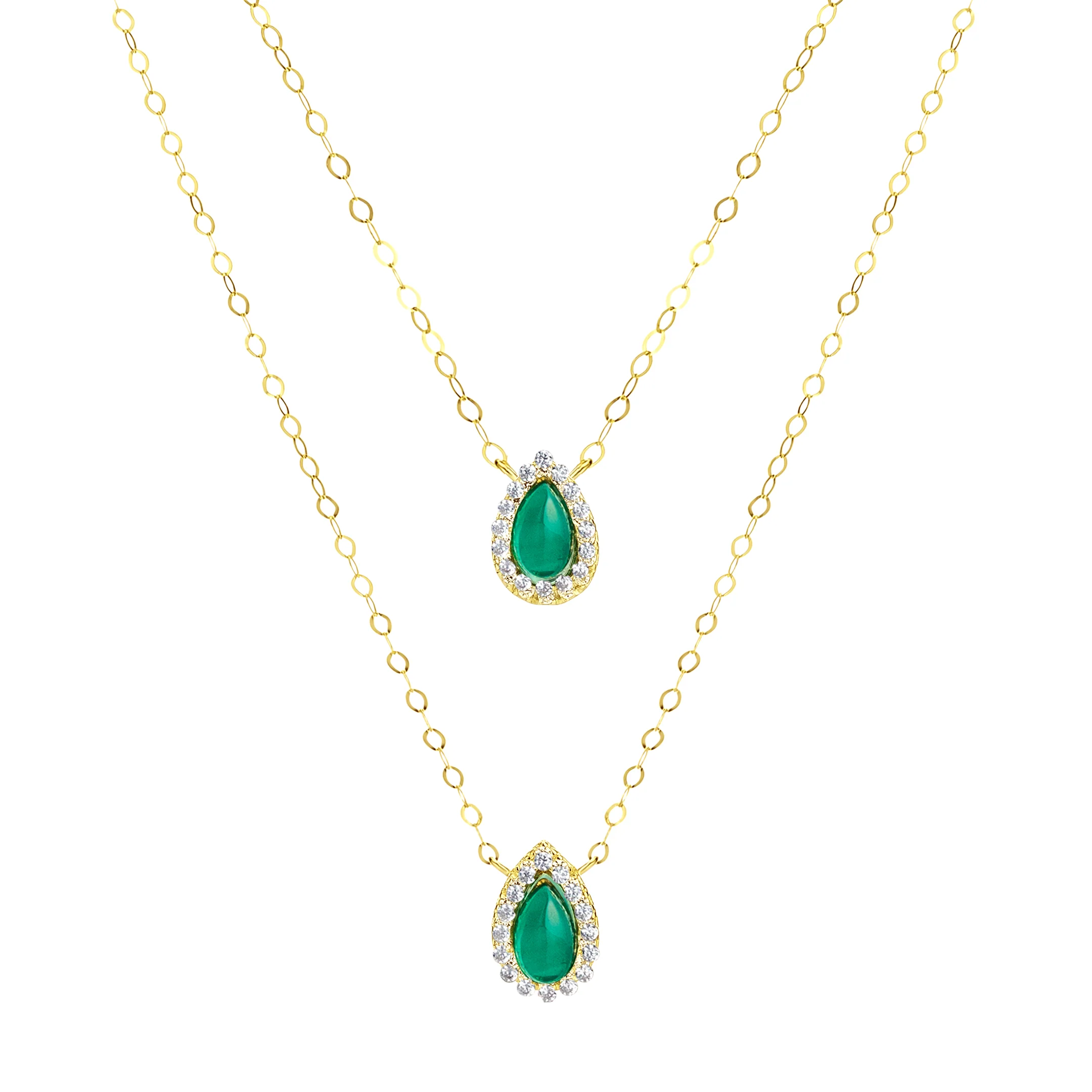 18K Pure Gold 2 Layer Green Stone Necklace