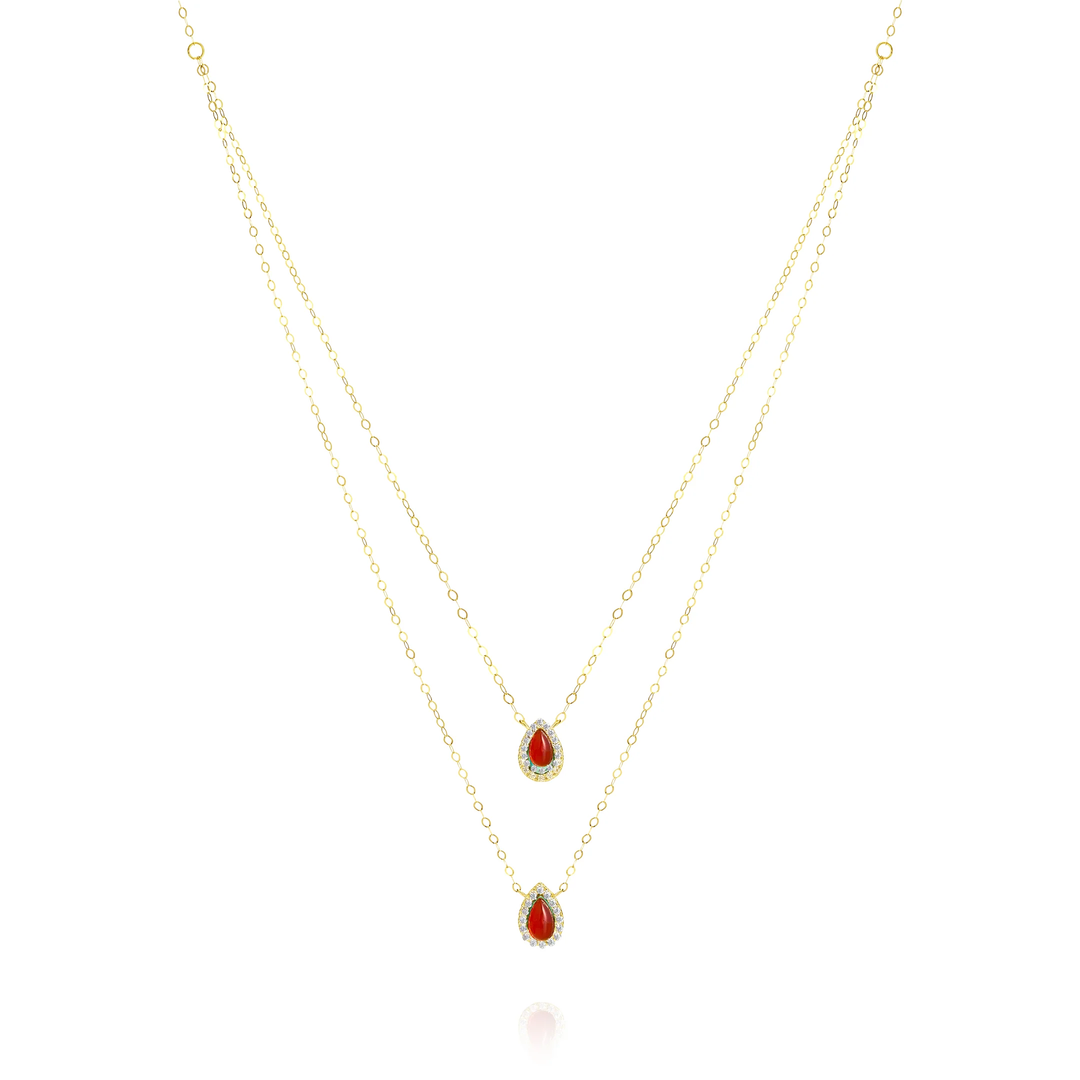 18K Pure Gold 2 Layer Red Stone Necklace - Image 2