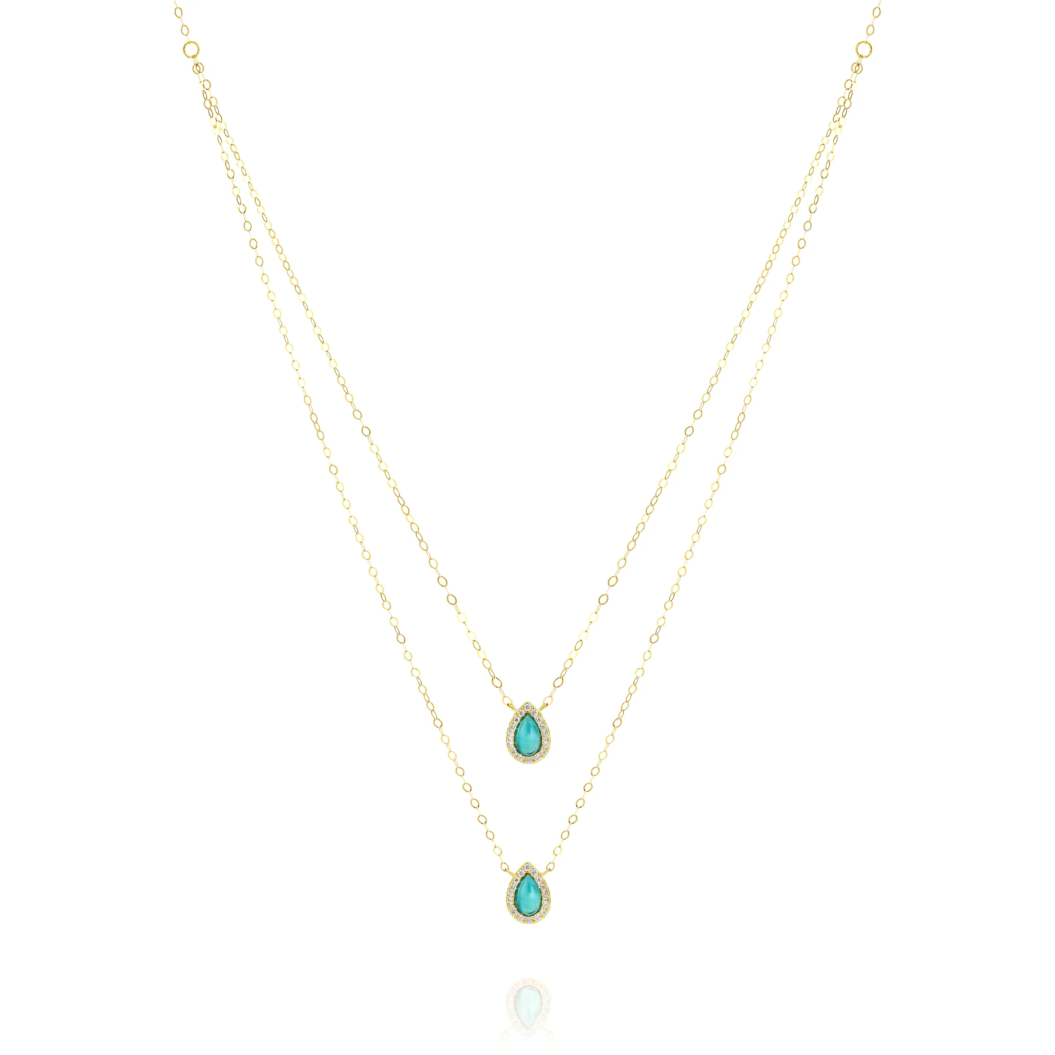18K Pure Gold 2 Layer Sky Blue Stone Necklace - Image 2