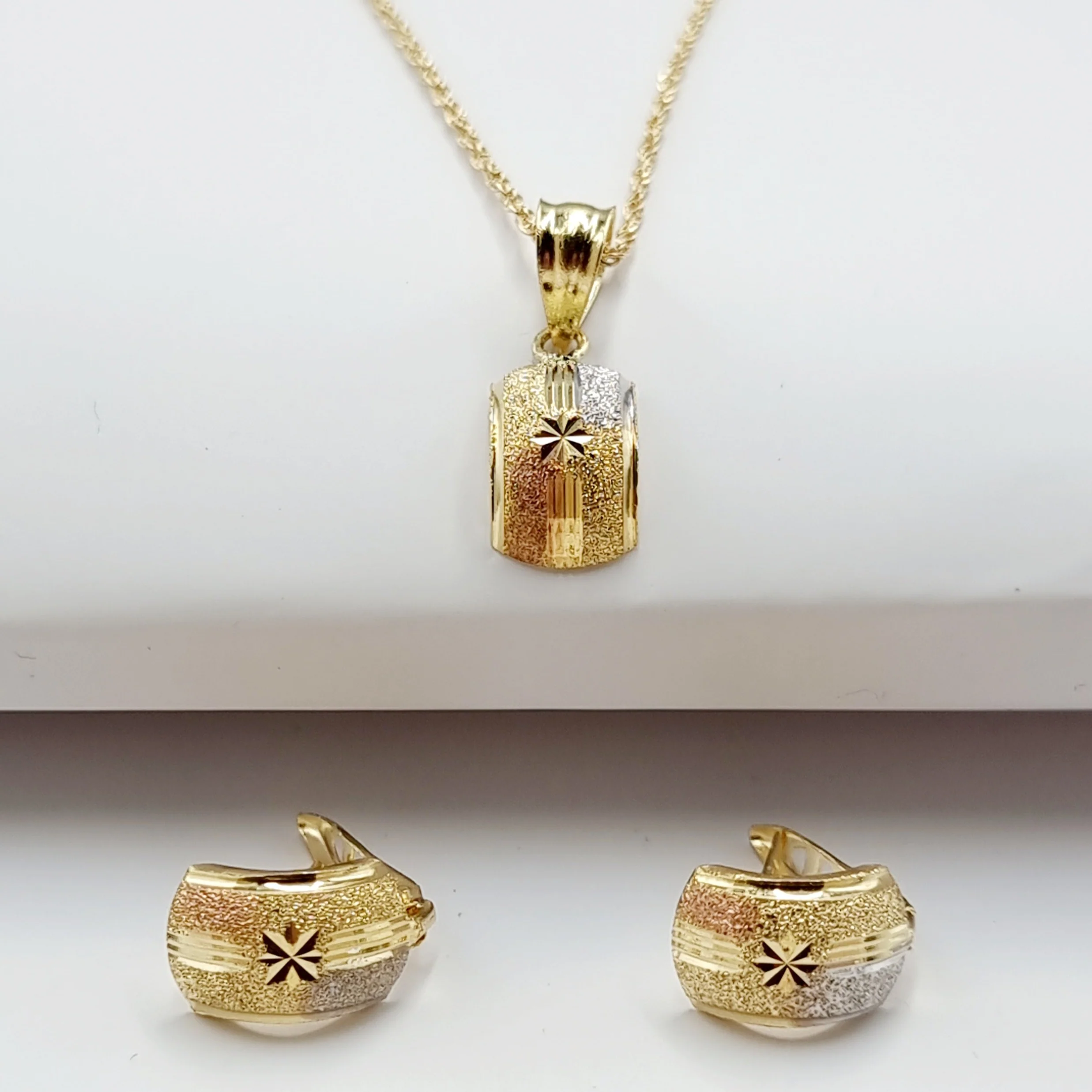 18K Pure Gold 3 Color Clip Jewelry Set