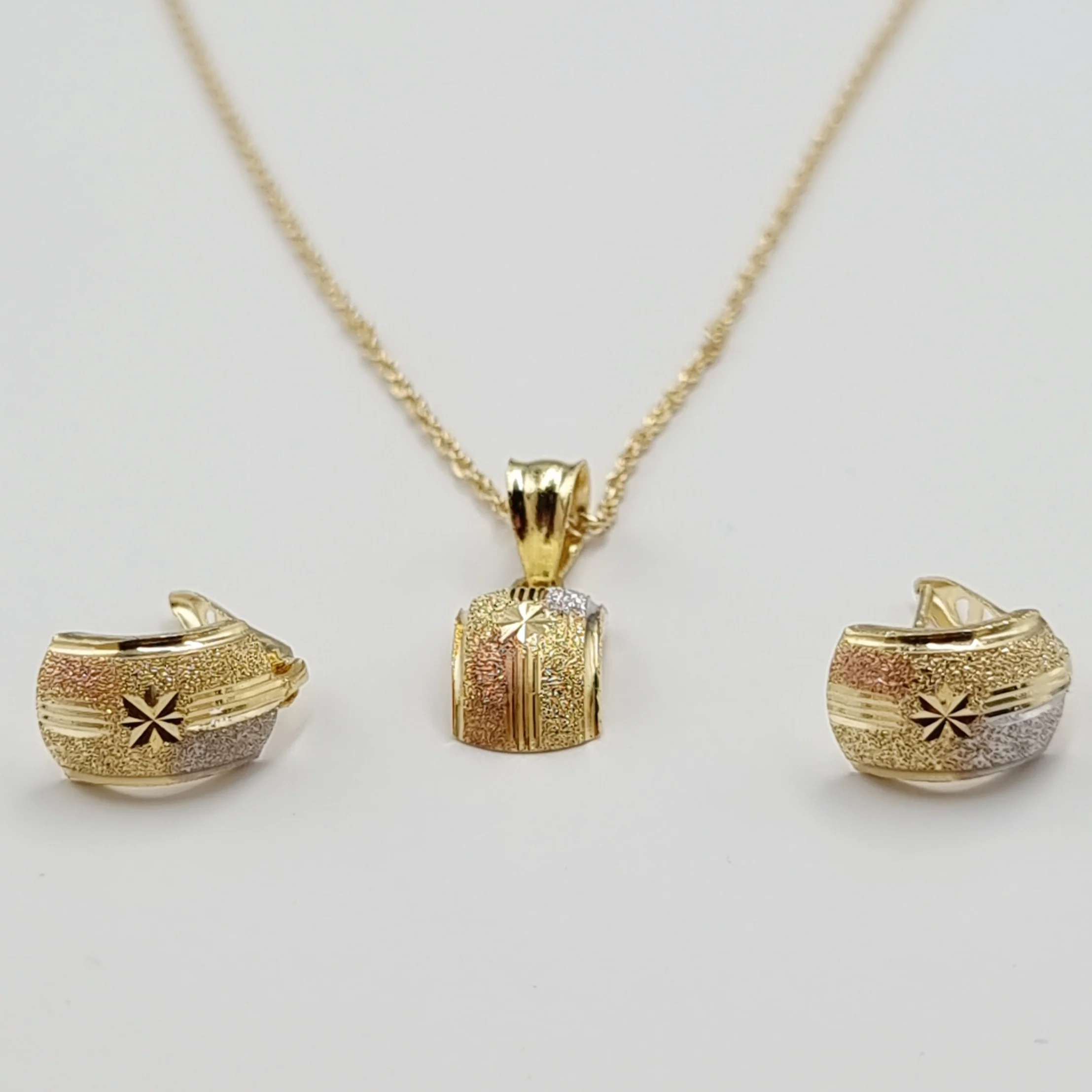 18K Pure Gold 3 Color Clip Jewelry Set - Image 4