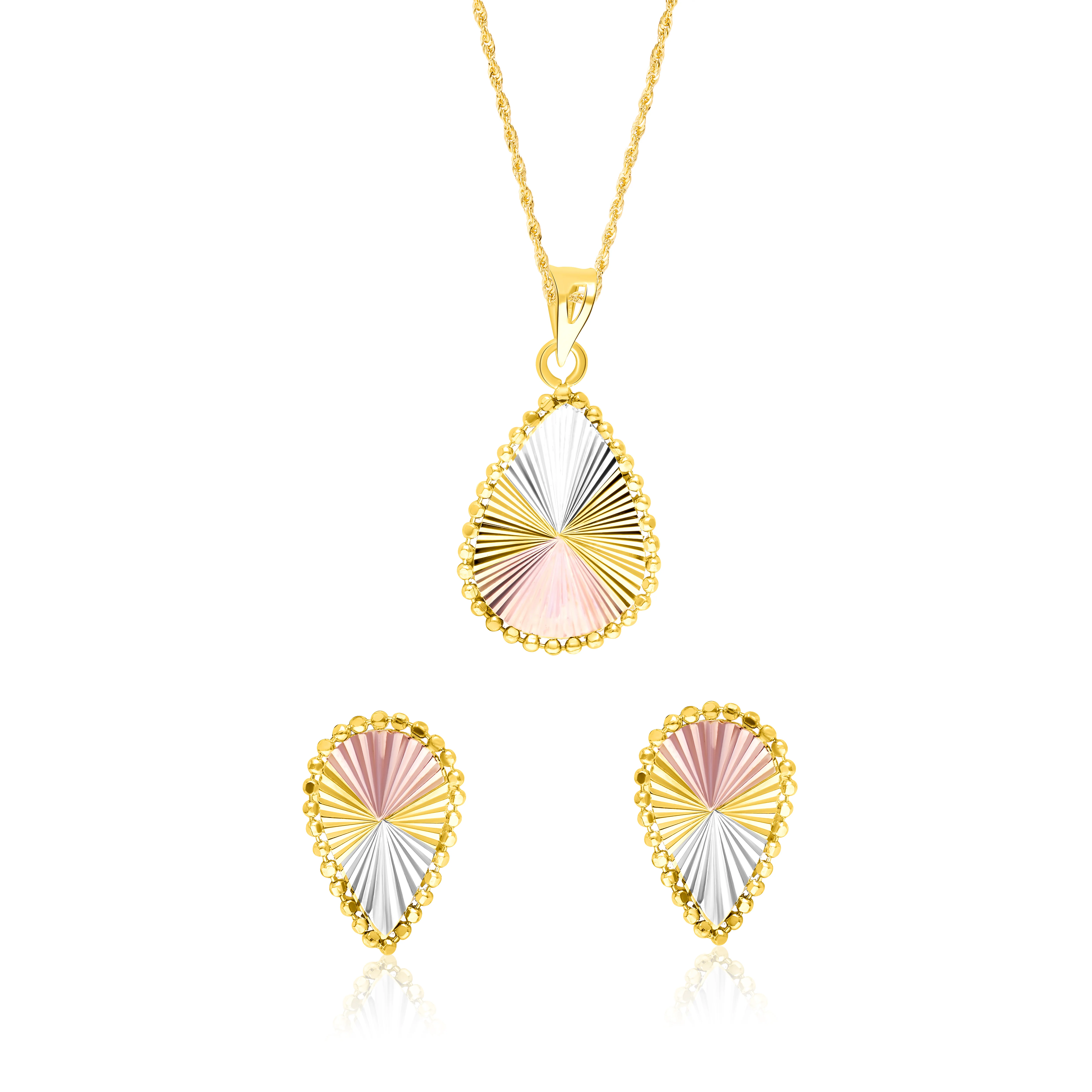 18K Pure Gold 3 Color Drop Jewelry Set Talagold