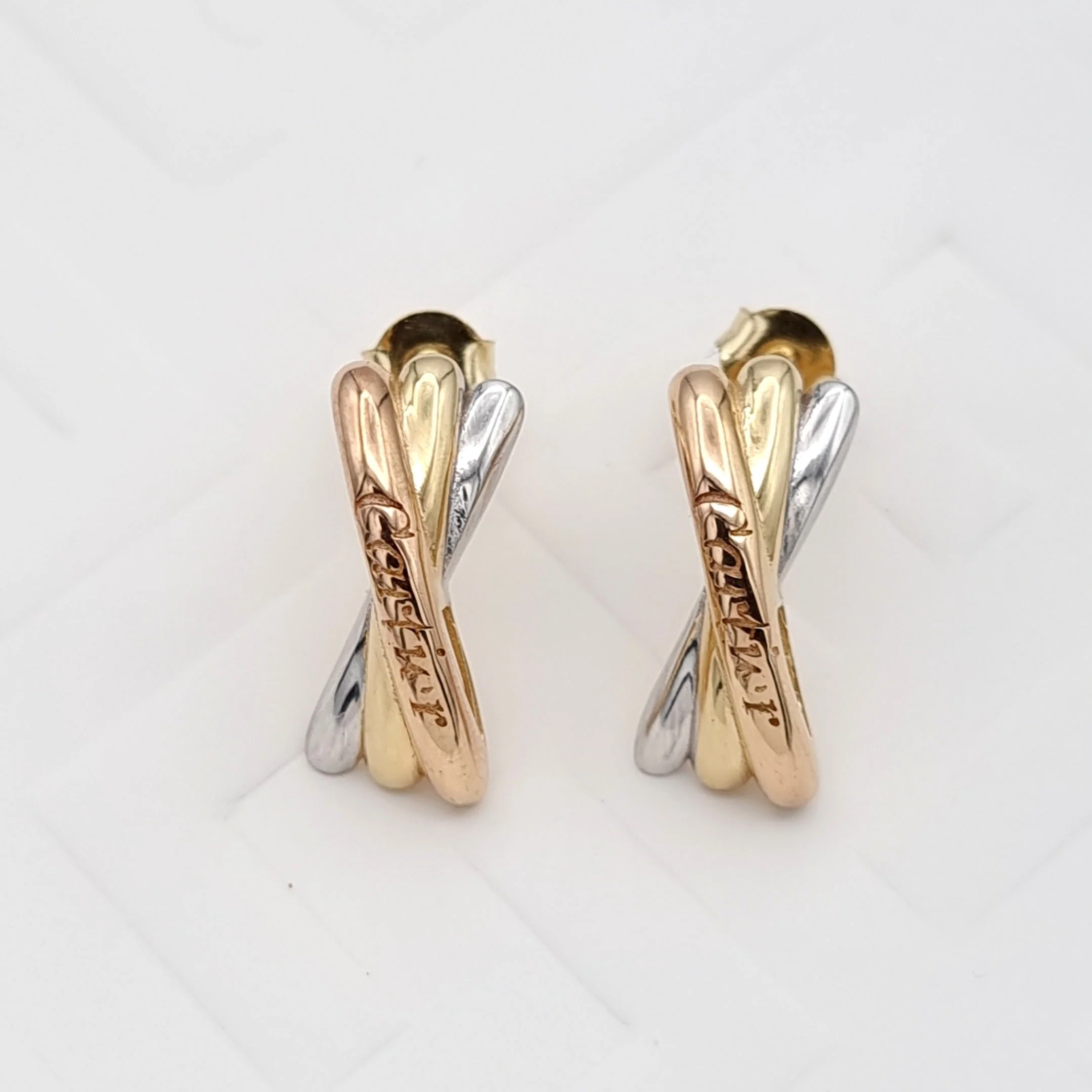 18K Pure Gold 3 Color Earring Set - Image 3