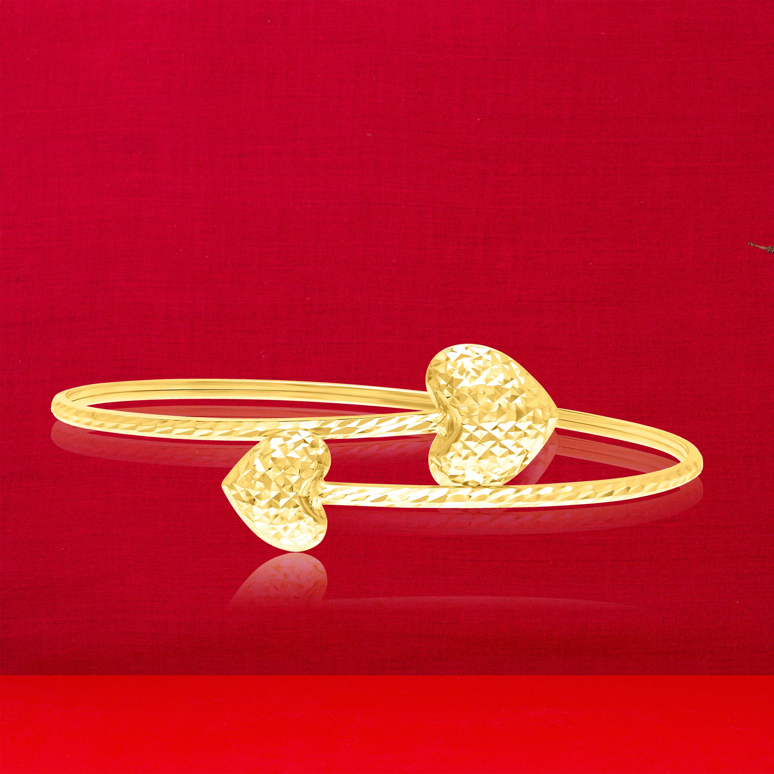 18K Pure Gold Adjustable Heart Bangle - Image 2