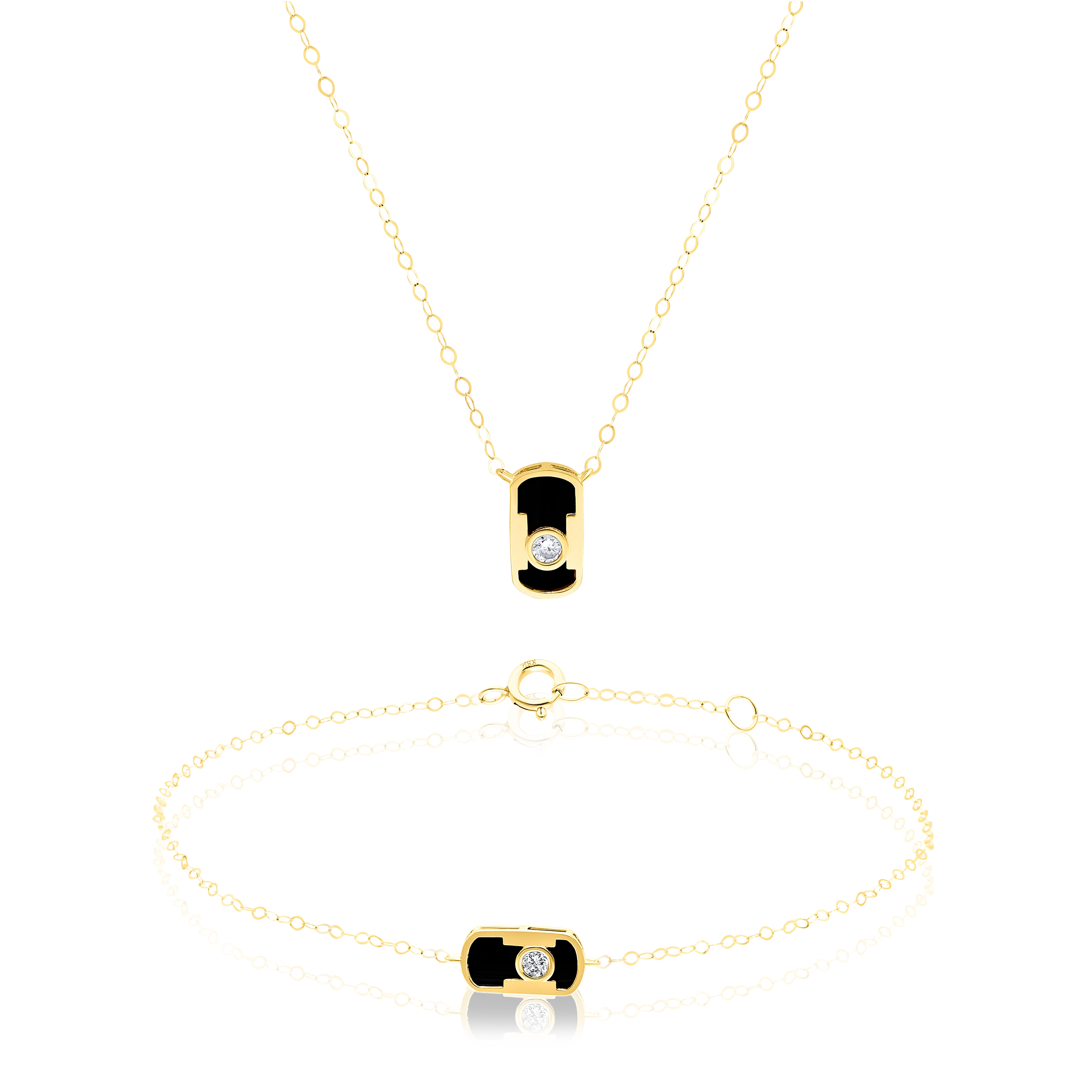 18K Pure Gold Black Stone Jewelry Set Talagold