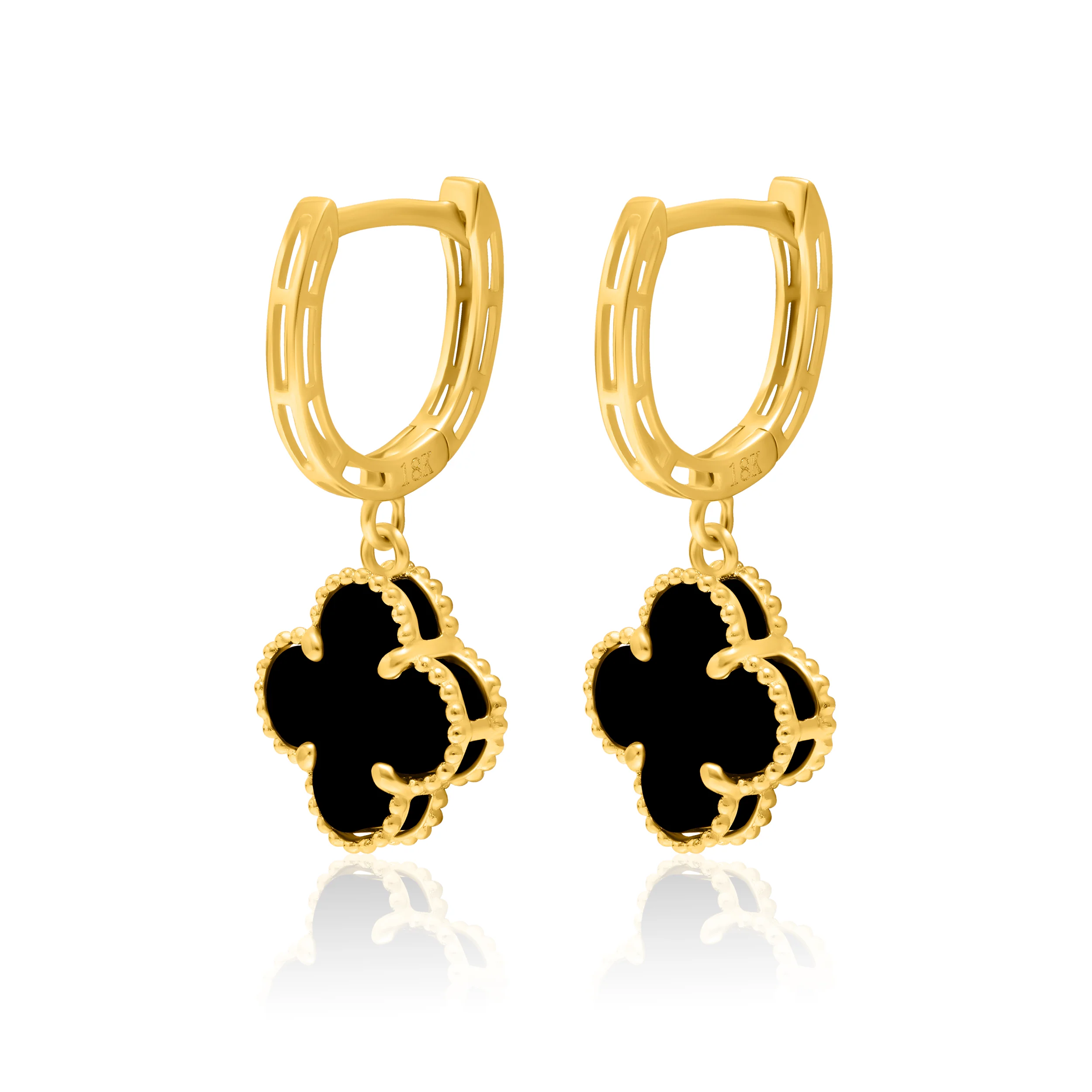 18K Pure Gold Black V.C Hanging Earring Set Talagold