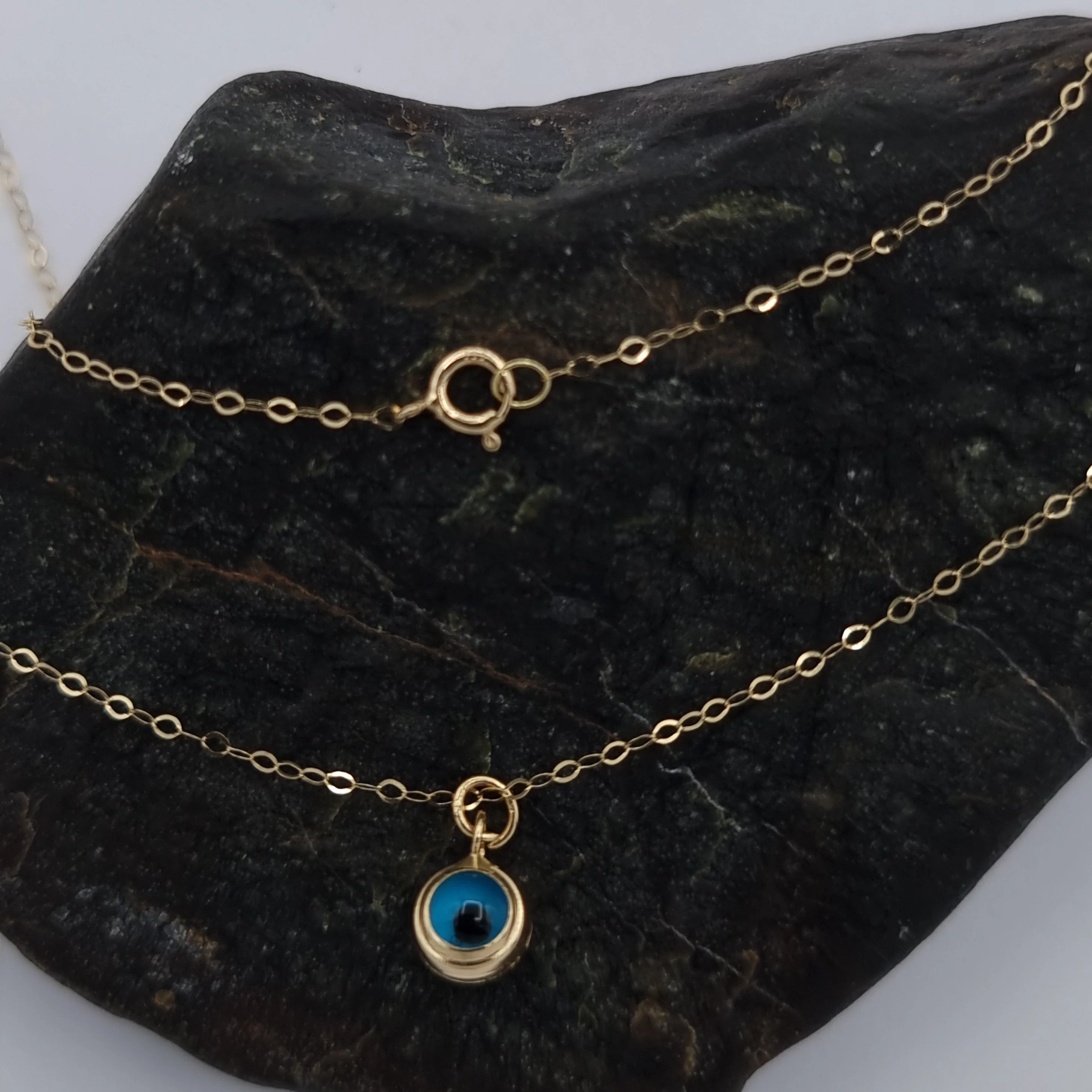 18K Pure Gold Blue Eye Necklace - Image 6
