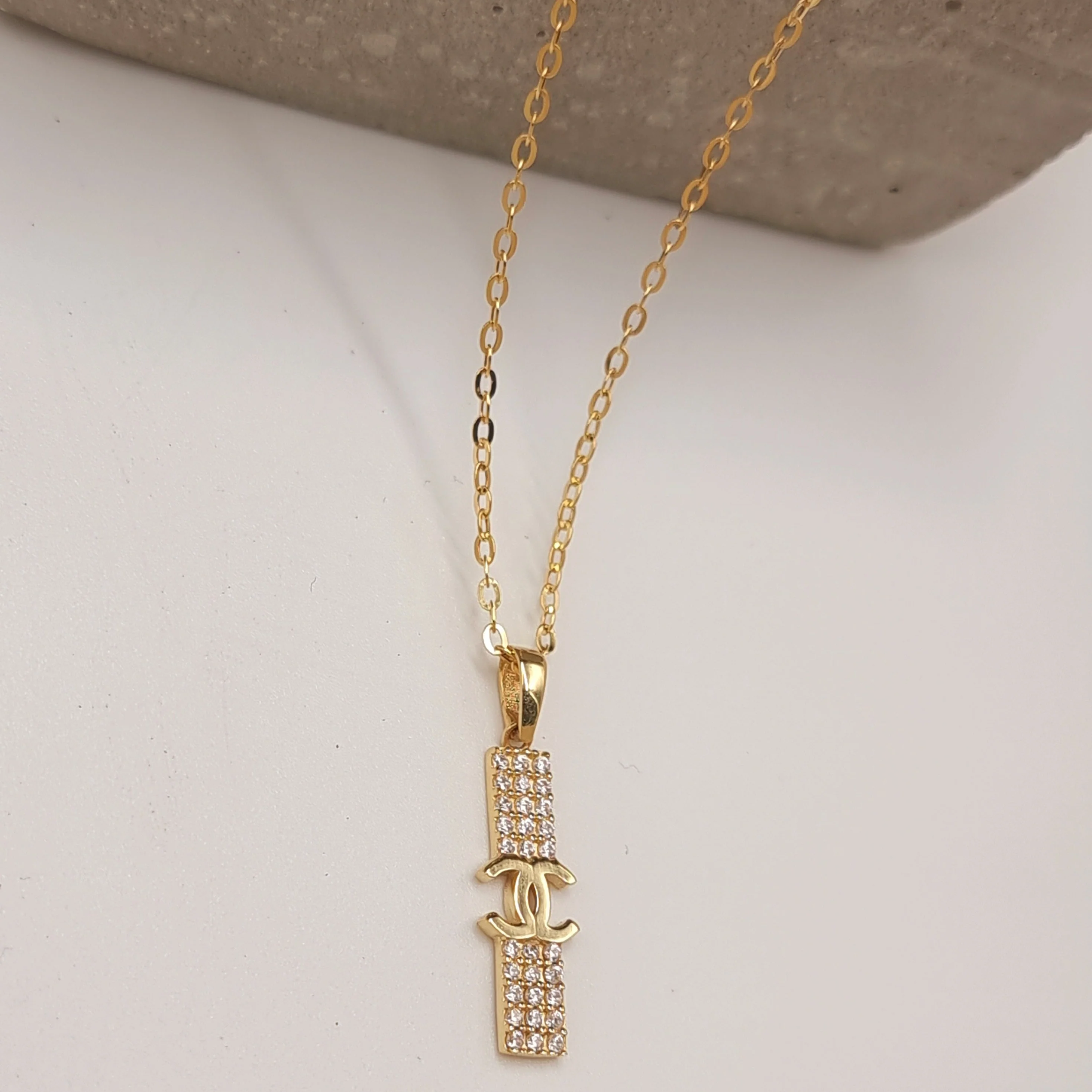 18K Pure Gold C.H Stone Necklace - Image 2