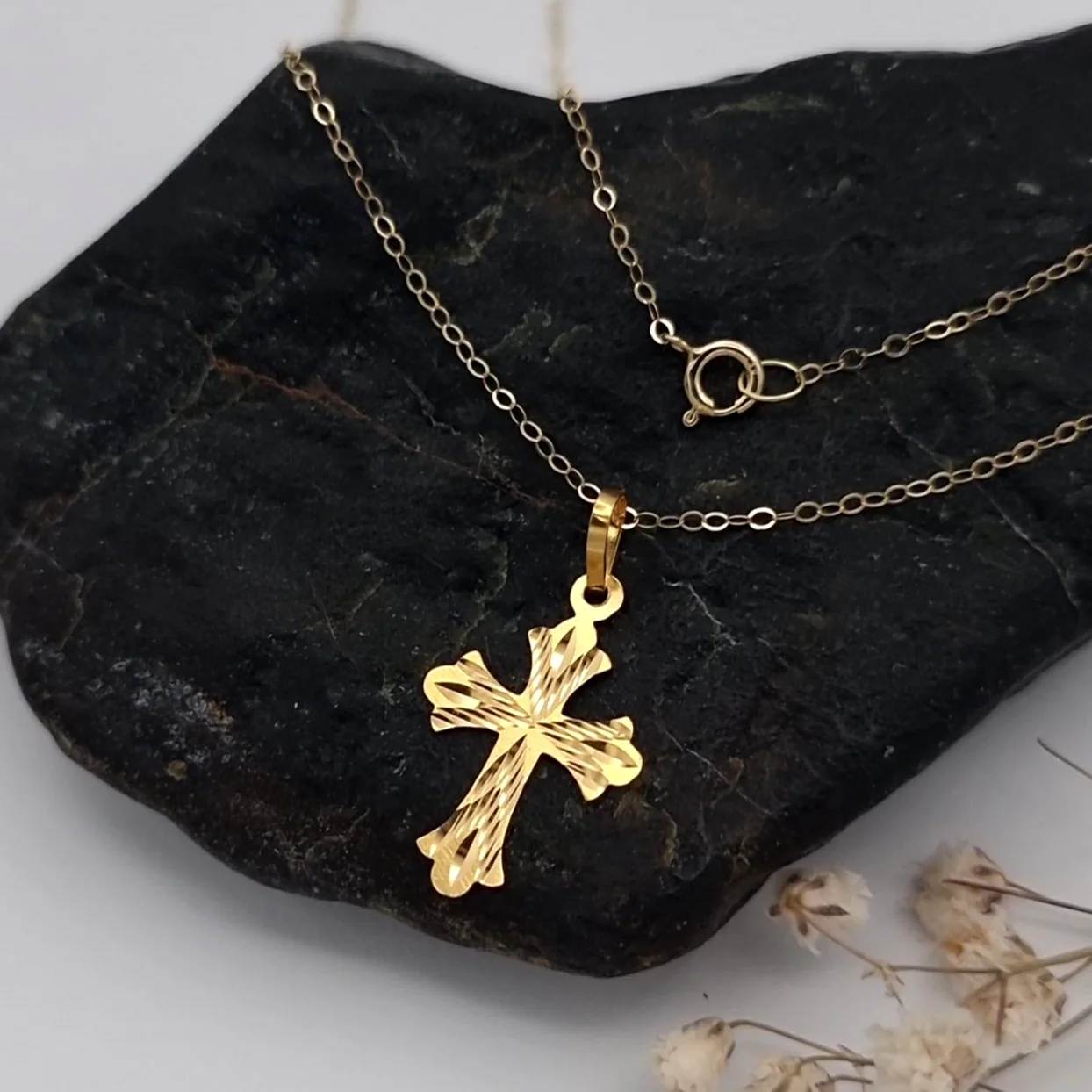 18K Pure Gold Cross Necklace - Image 8