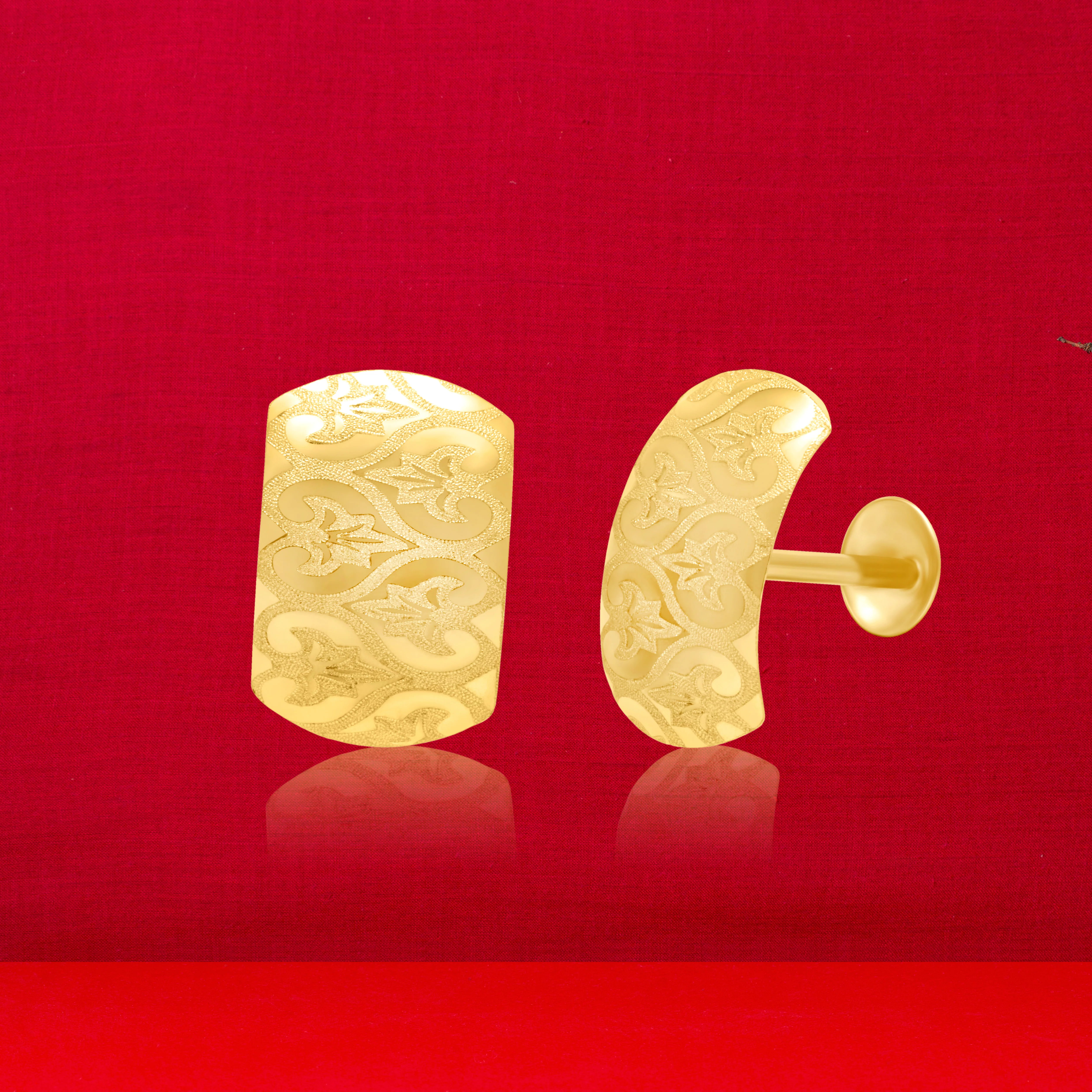 18K Pure Gold Curved Screw Earring Set - Image 2