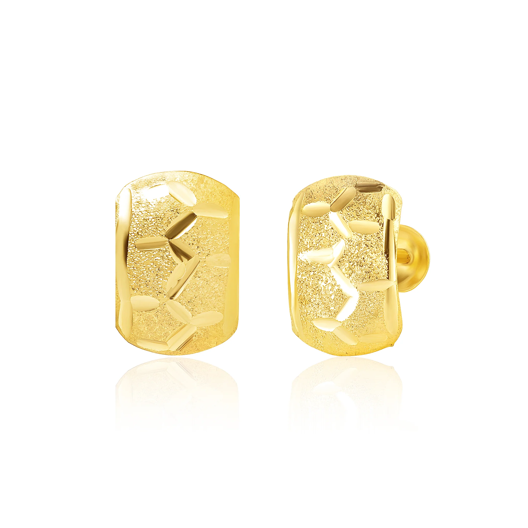 18K Pure Gold Curved Square Screw Earring Set - Image 2