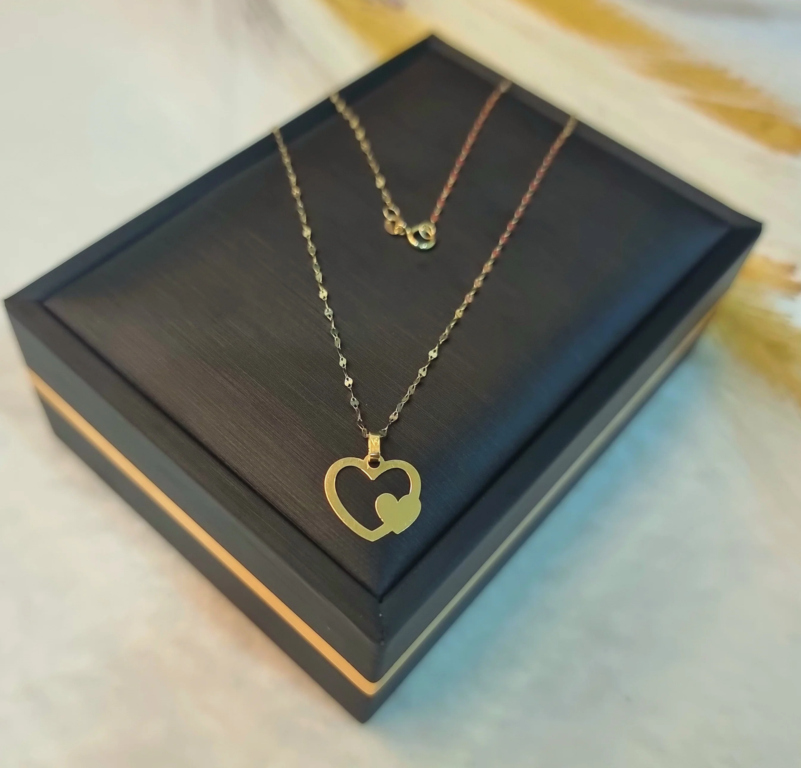 18K Pure Gold Double Heart Design Necklace - Image 2