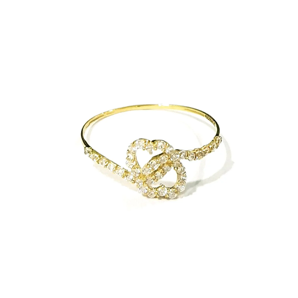 18K Pure Gold Double Heart Design w/ Zircon Stone Ring - Image 3