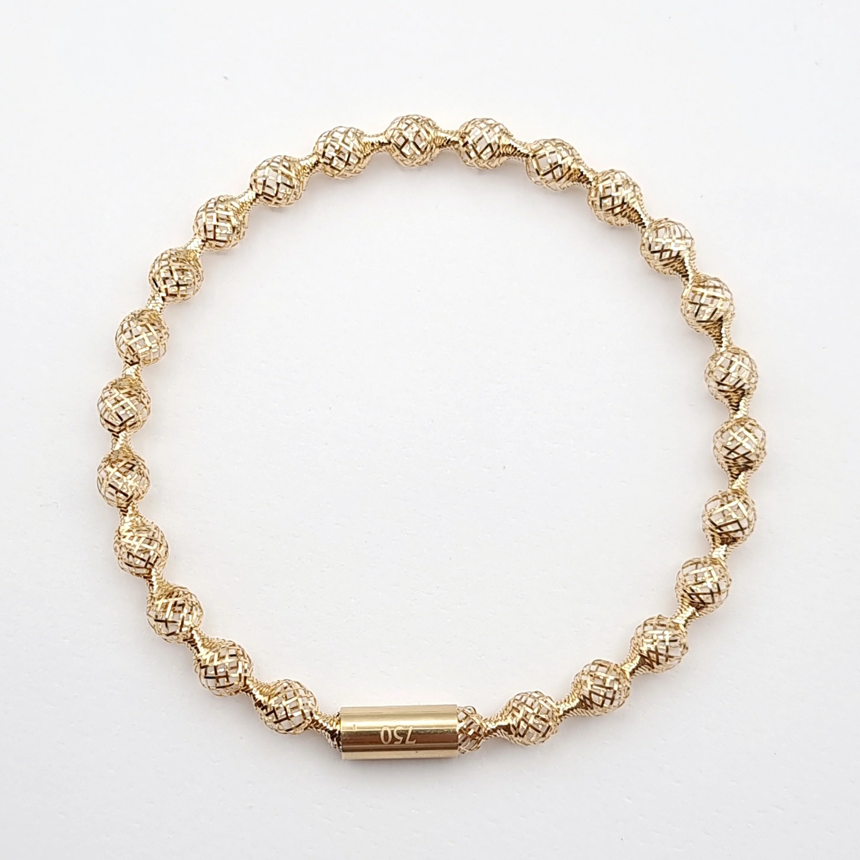 18K Pure Gold Elastic Net Ball Bangle - Image 9