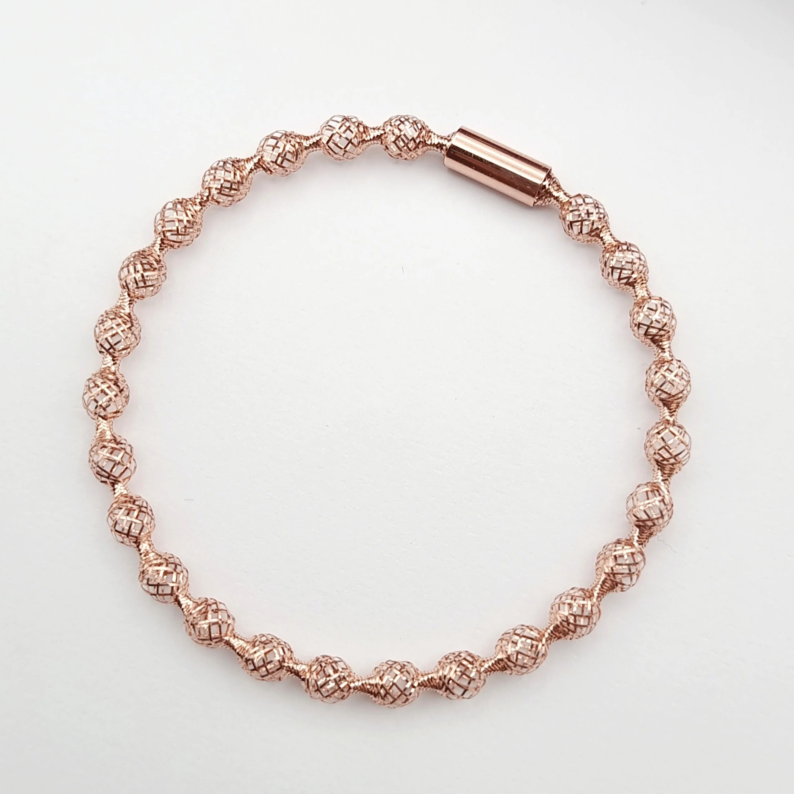 18K Pure Gold Elastic Net Ball Rose Bangle - Image 10