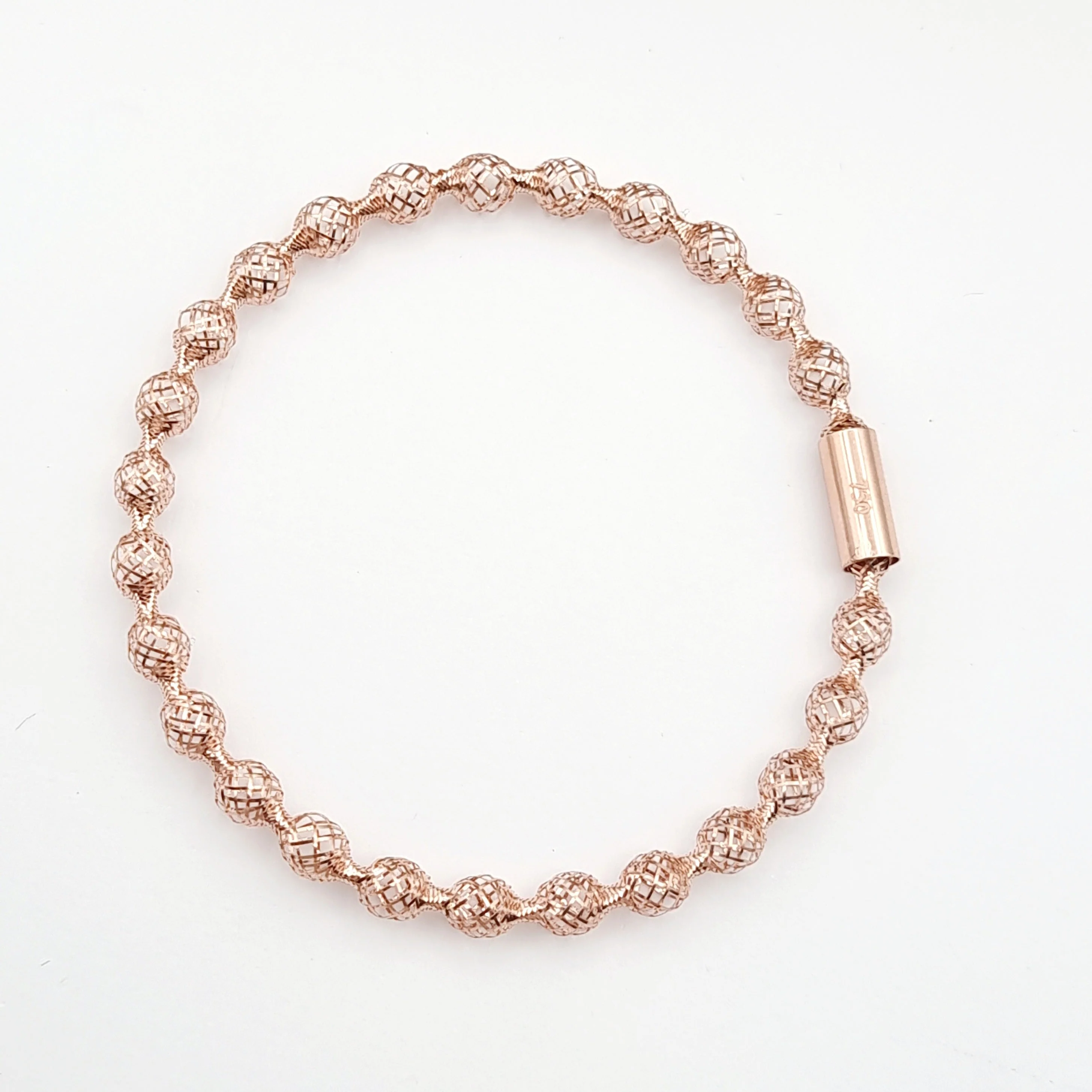 18K Pure Gold Elastic Net Ball Rose Bangle - Image 4
