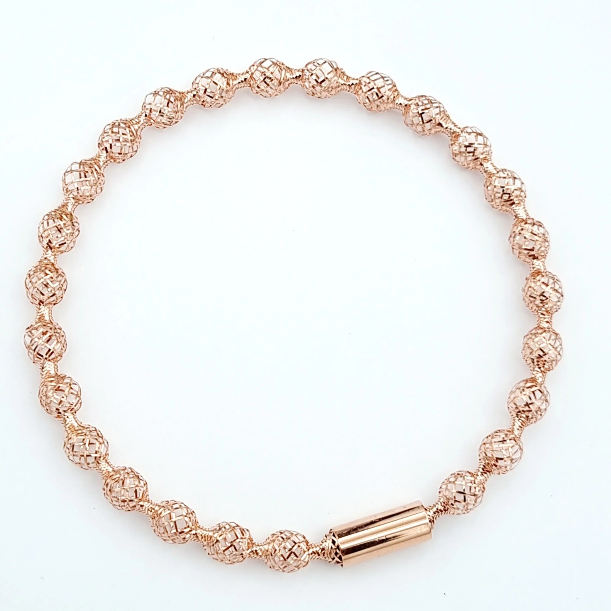 18K Pure Gold Elastic Net Ball Rose Bangle - Image 6