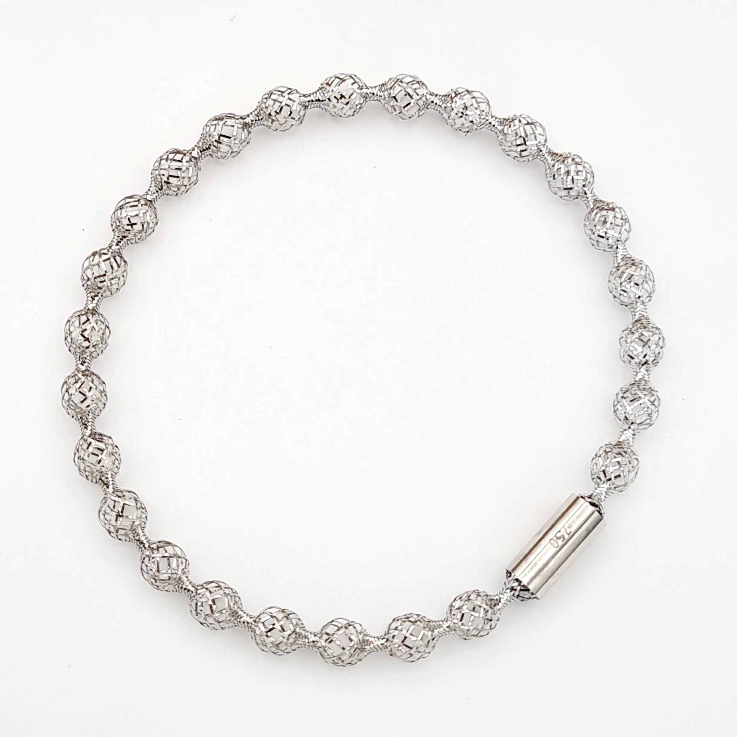 18K Pure Gold Elastic Net Ball White Bangle - Image 4