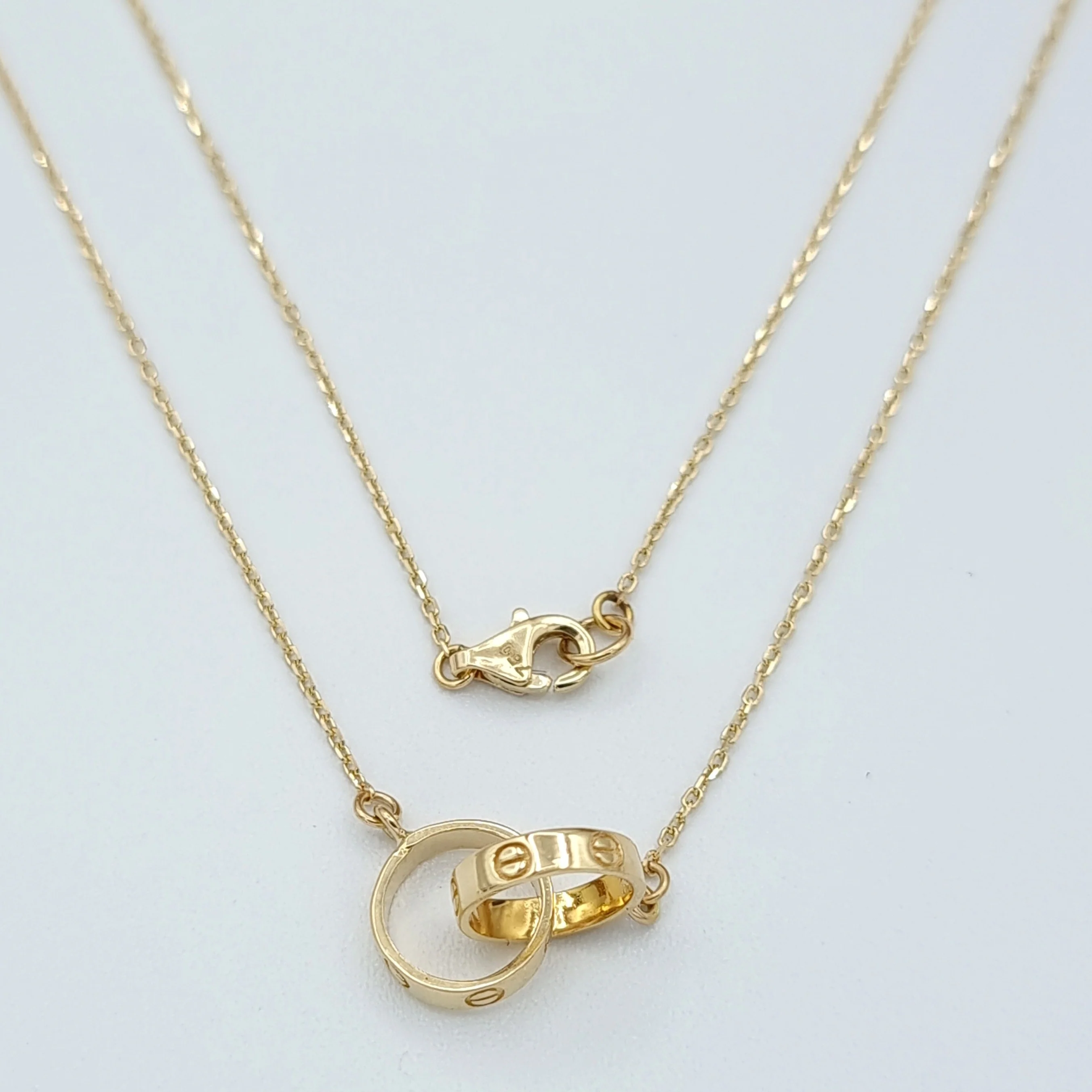 18K Pure Gold Elegant Double Round C.H Ring Necklace - Image 6