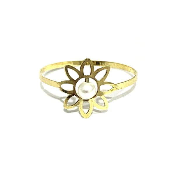 18K Pure Gold Elegant Flower w/ Zircon Stone Design Ring - Image 6