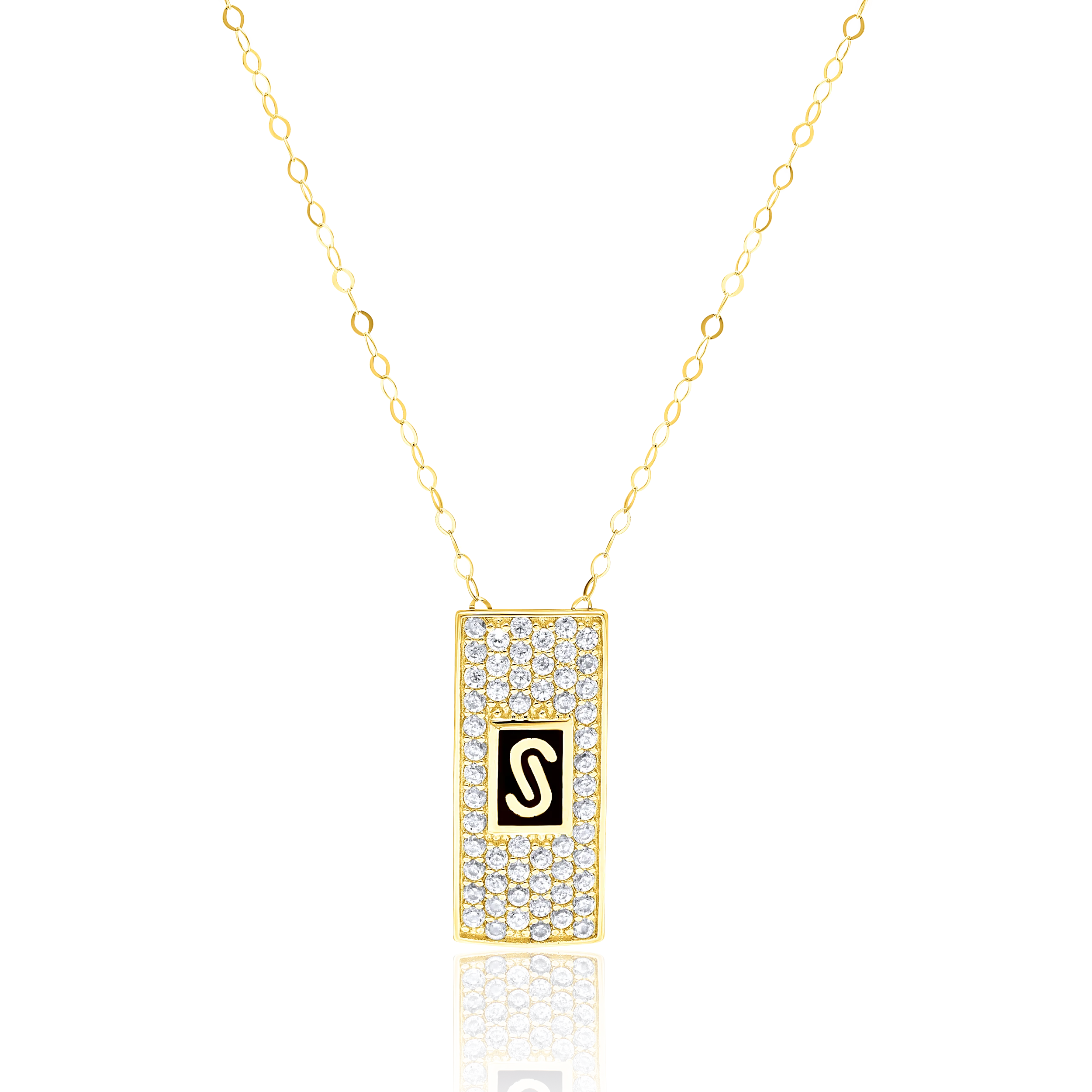 18K Pure Gold Elegant Long Square Stone Necklace Talagold