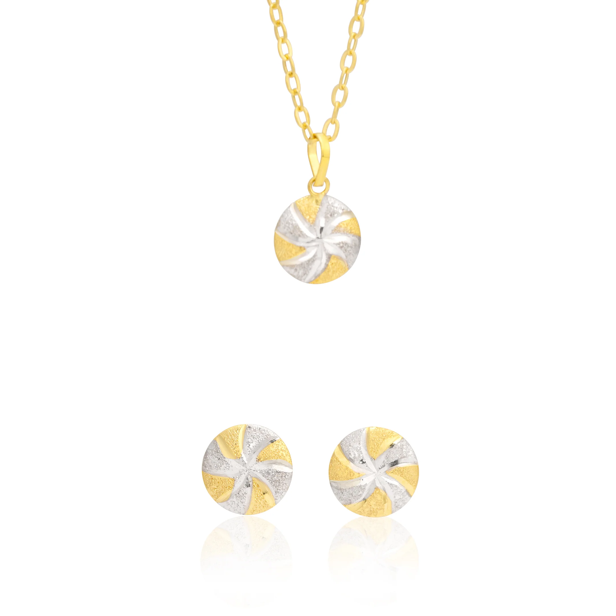 18K Pure Gold Screw Fine 2 Color Round Jewelry Set