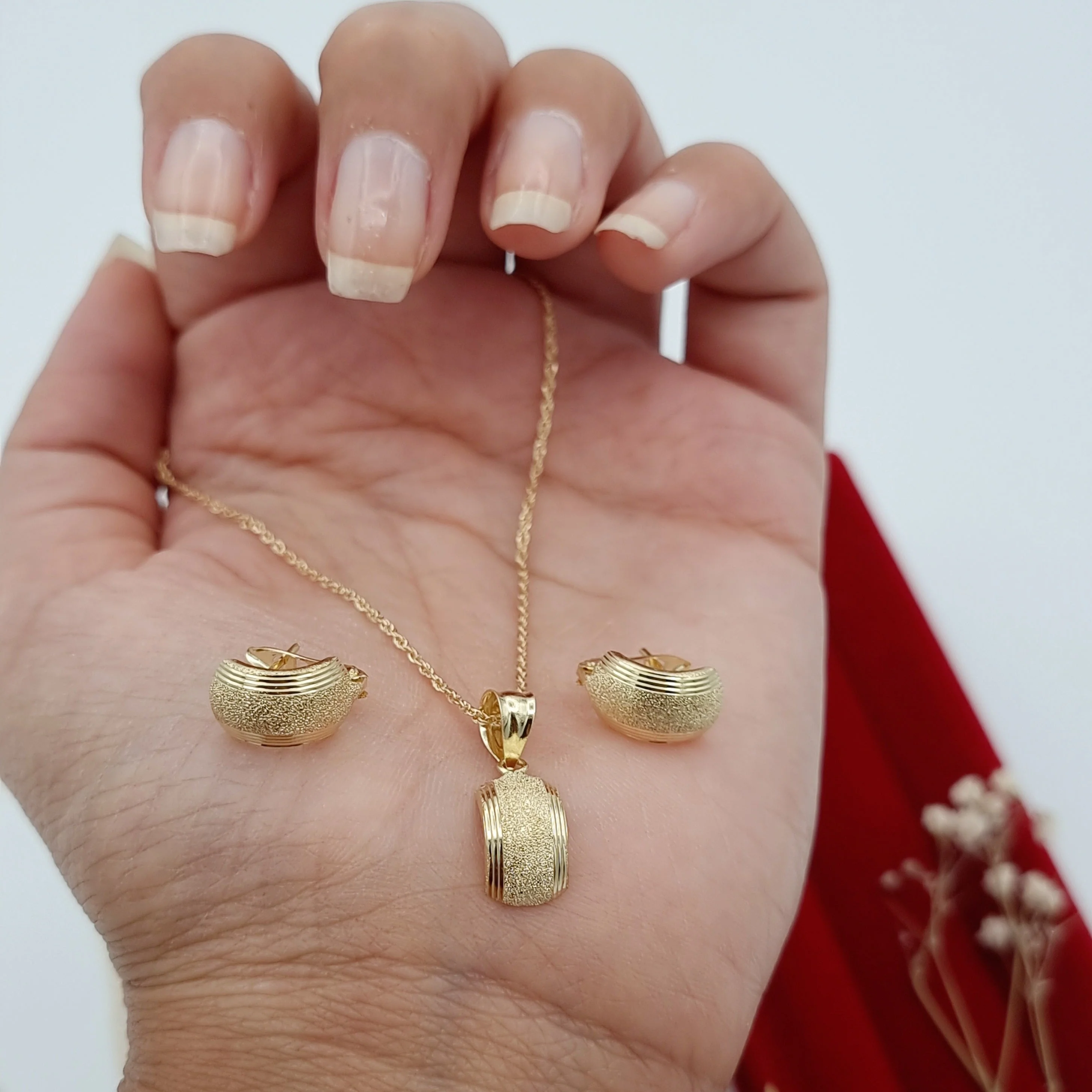 18K Pure Gold Fine Curved Jewelry Set - Image 4