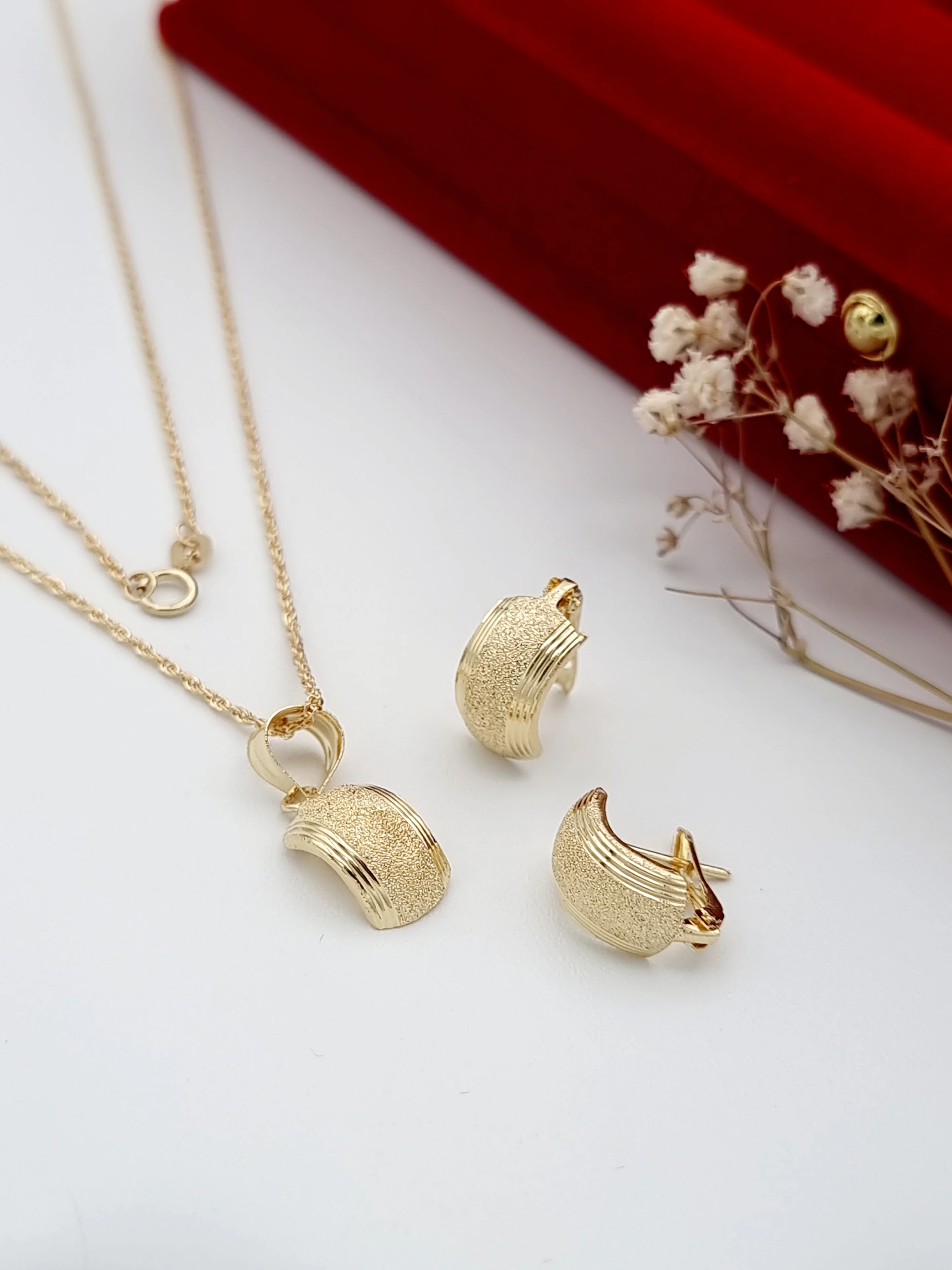 18K Pure Gold Fine Curved Jewelry Set - Image 7