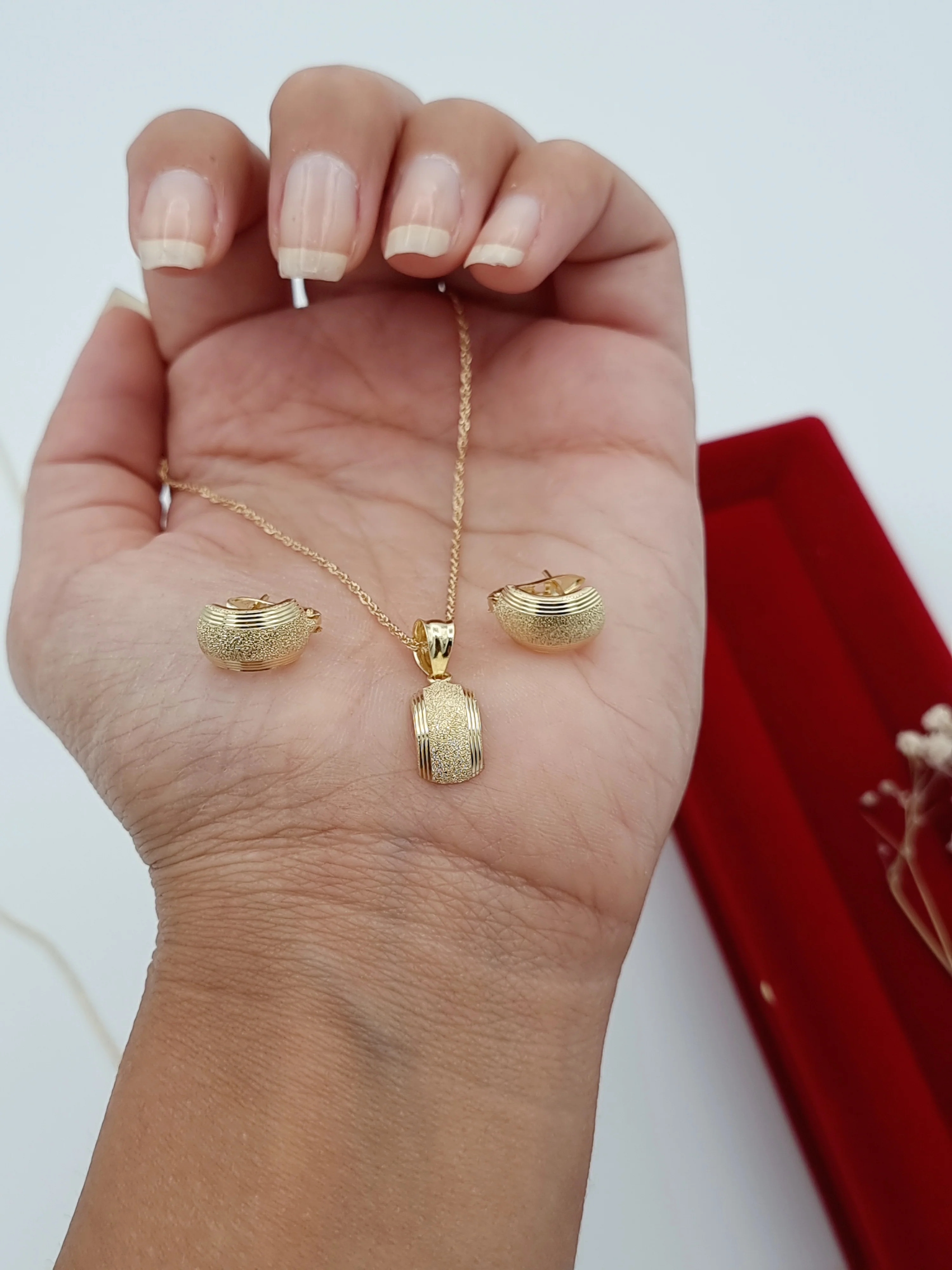 18K Pure Gold Fine Curved Jewelry Set - Image 8