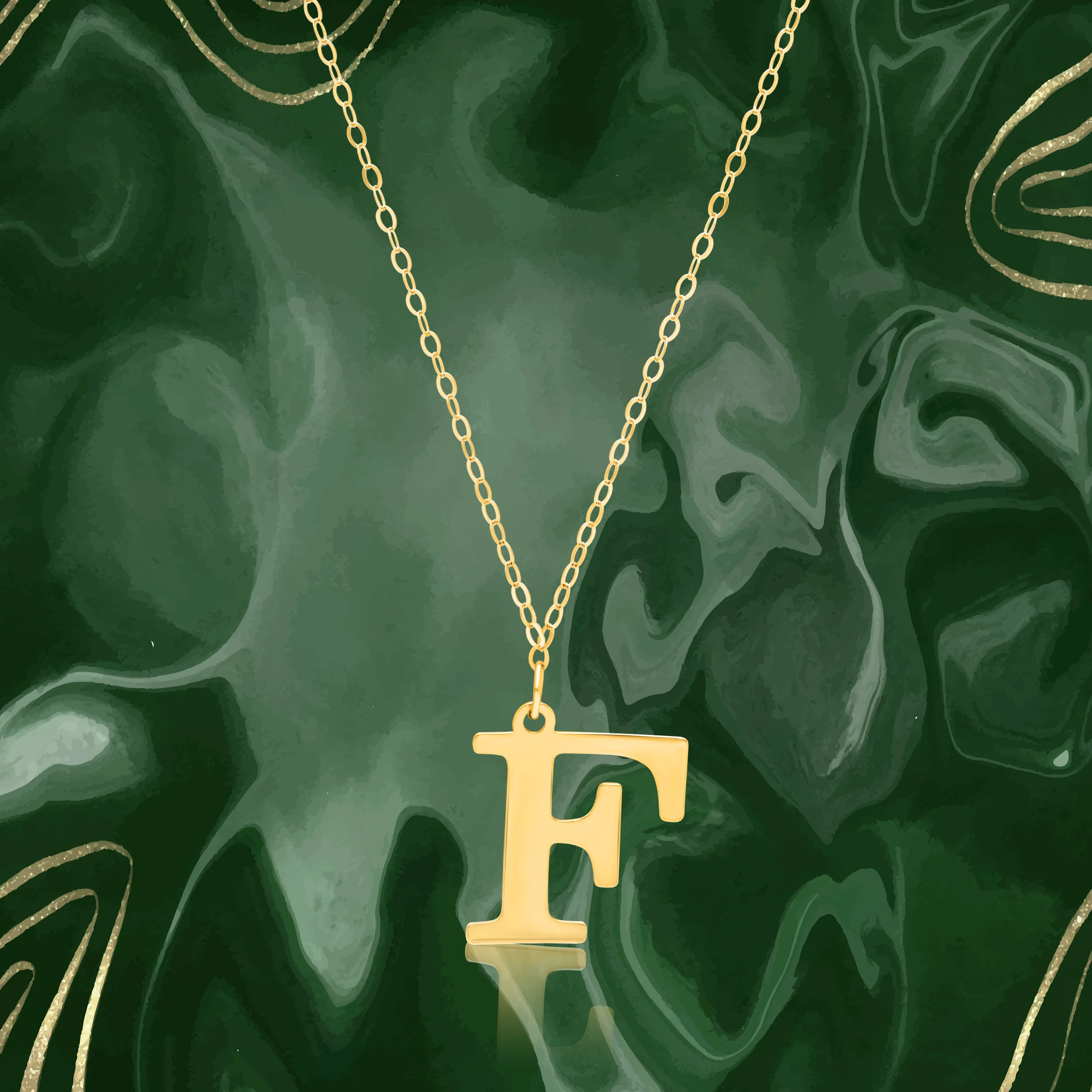 18K Pure Gold Fine Letter F Necklace - Image 2