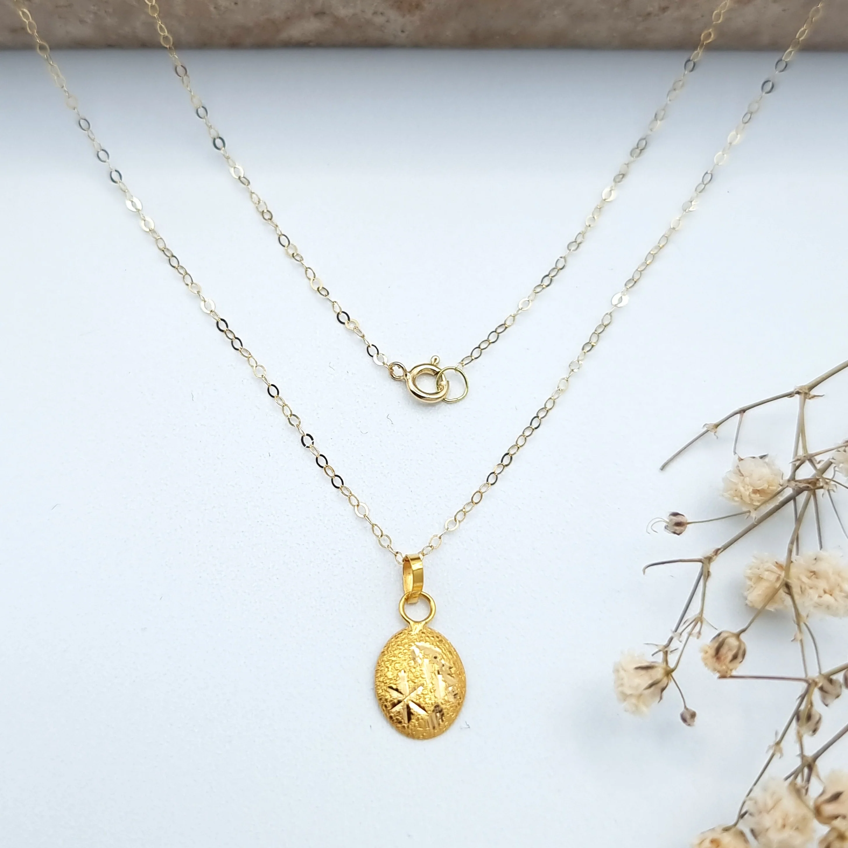 18K Pure Gold Fine Oval Necklace - Image 4