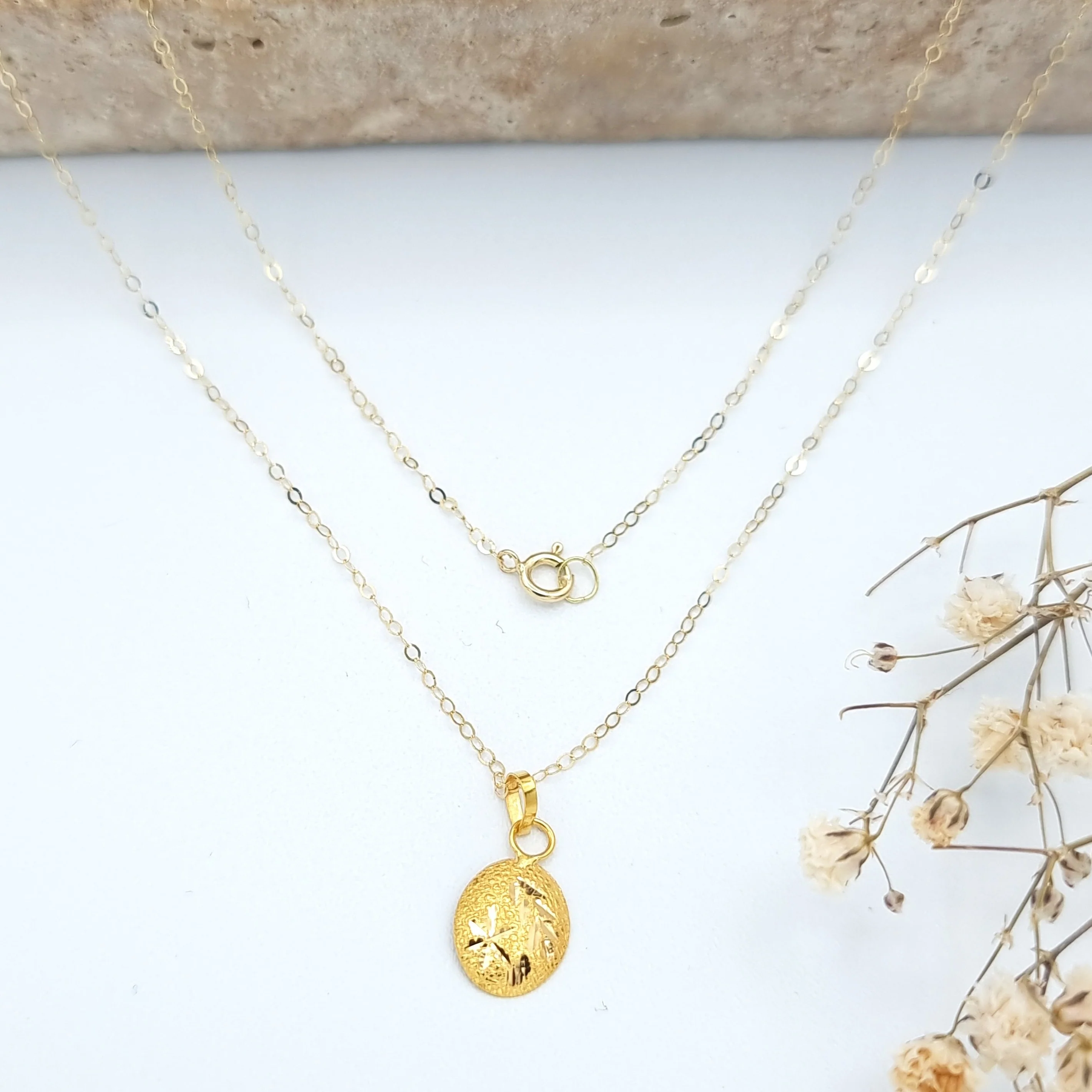 18K Pure Gold Fine Oval Necklace - Image 5