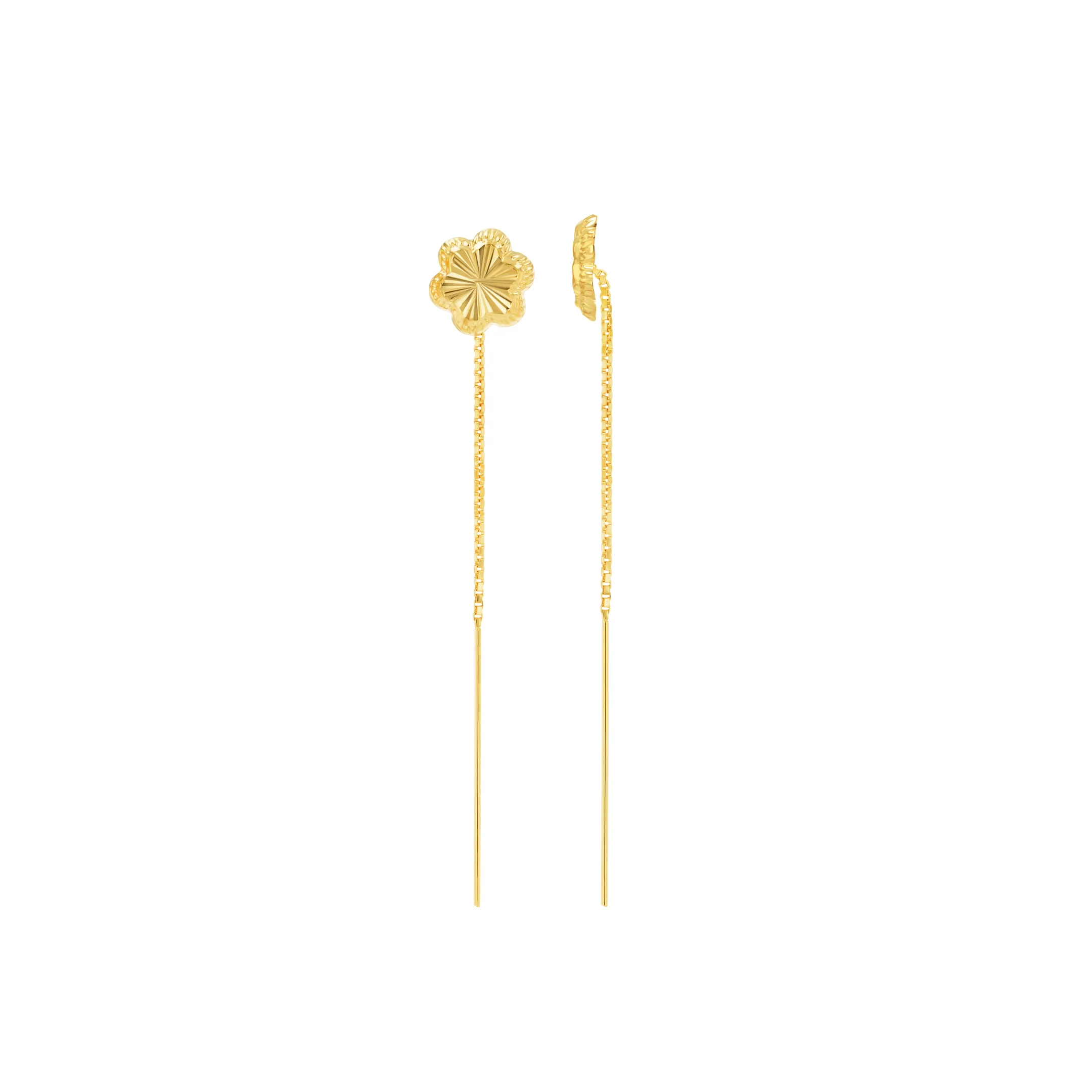 18K Pure Gold Flower Hanging Earring Set