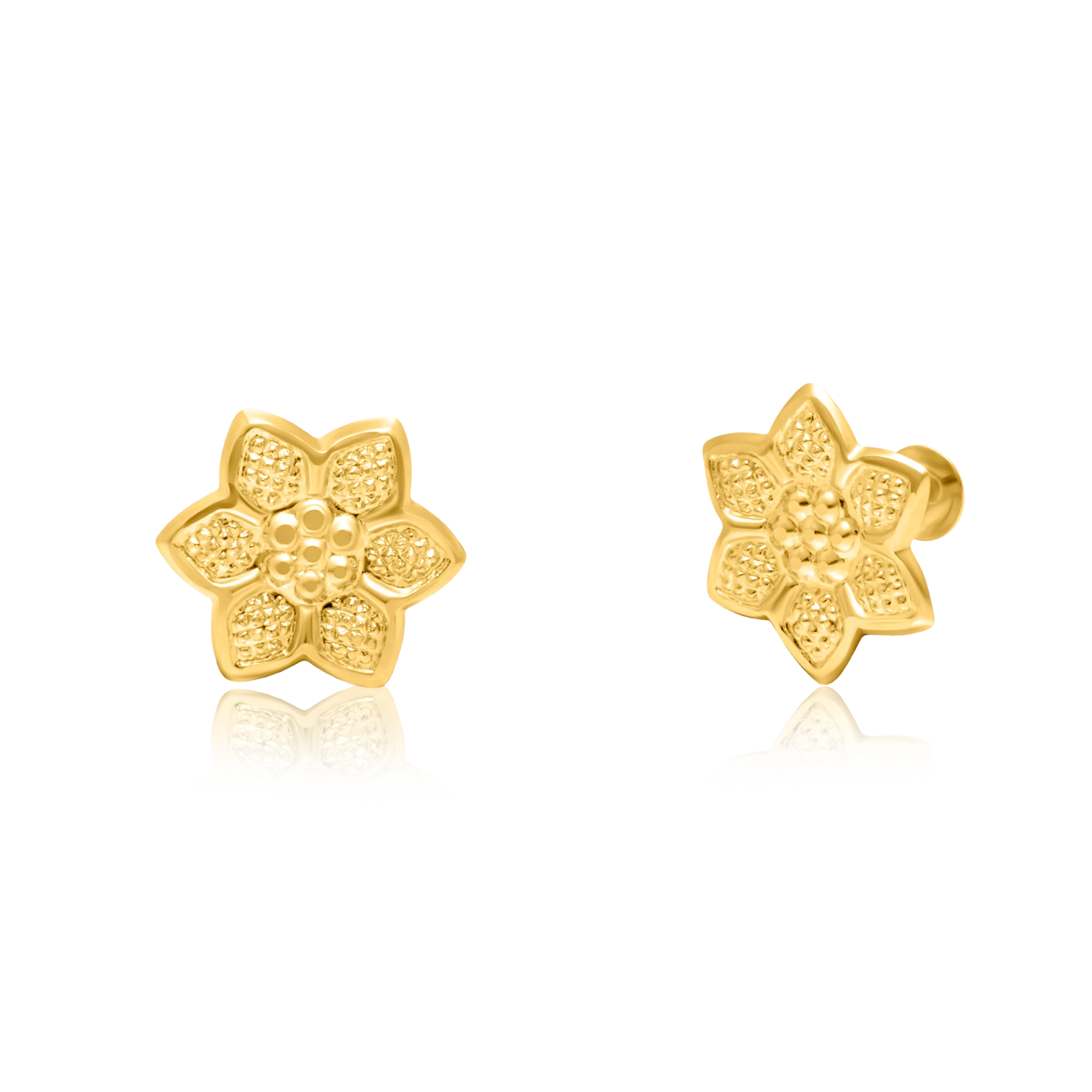 18K Pure Gold Flower Screw Earring Set Talagold