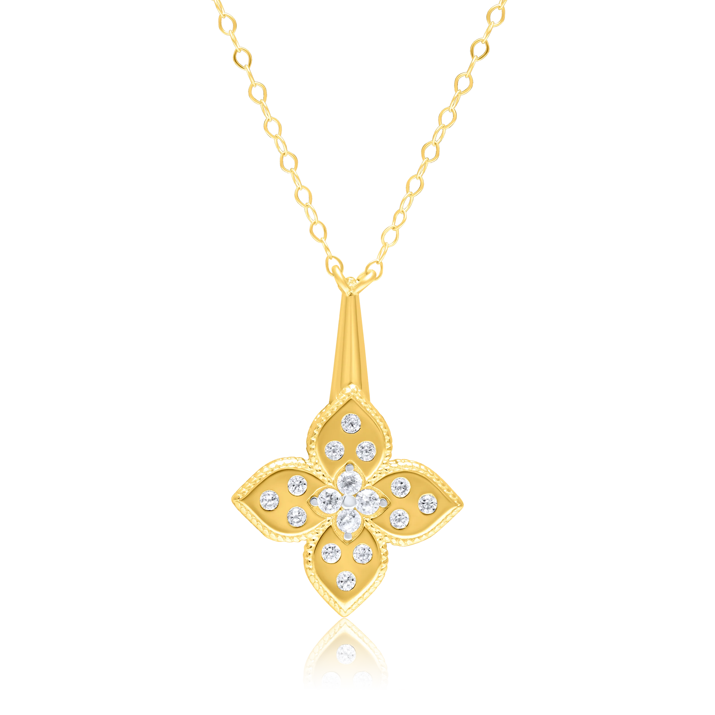 18K Pure Gold Flower Stone Necklace