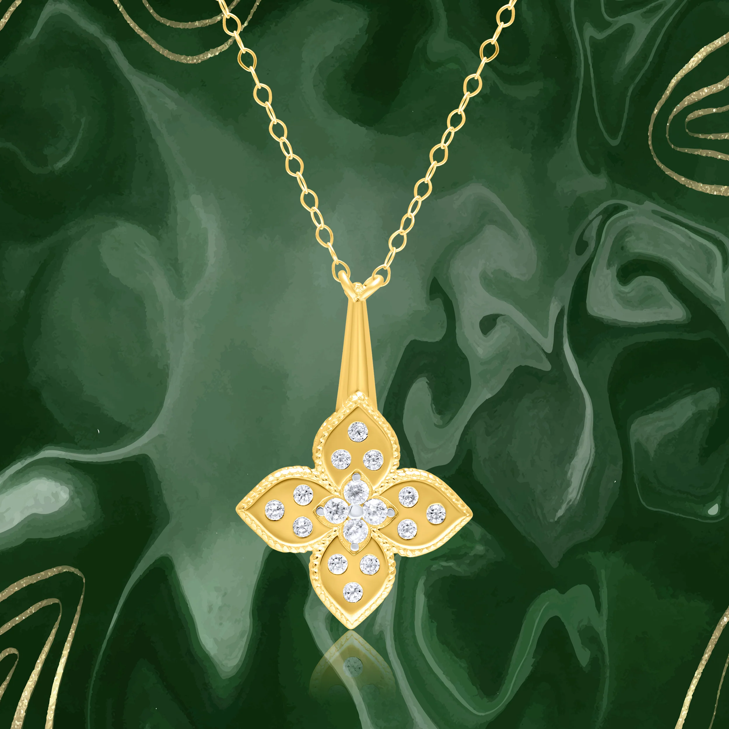 18K Pure Gold Flower Stone Necklace - Image 2