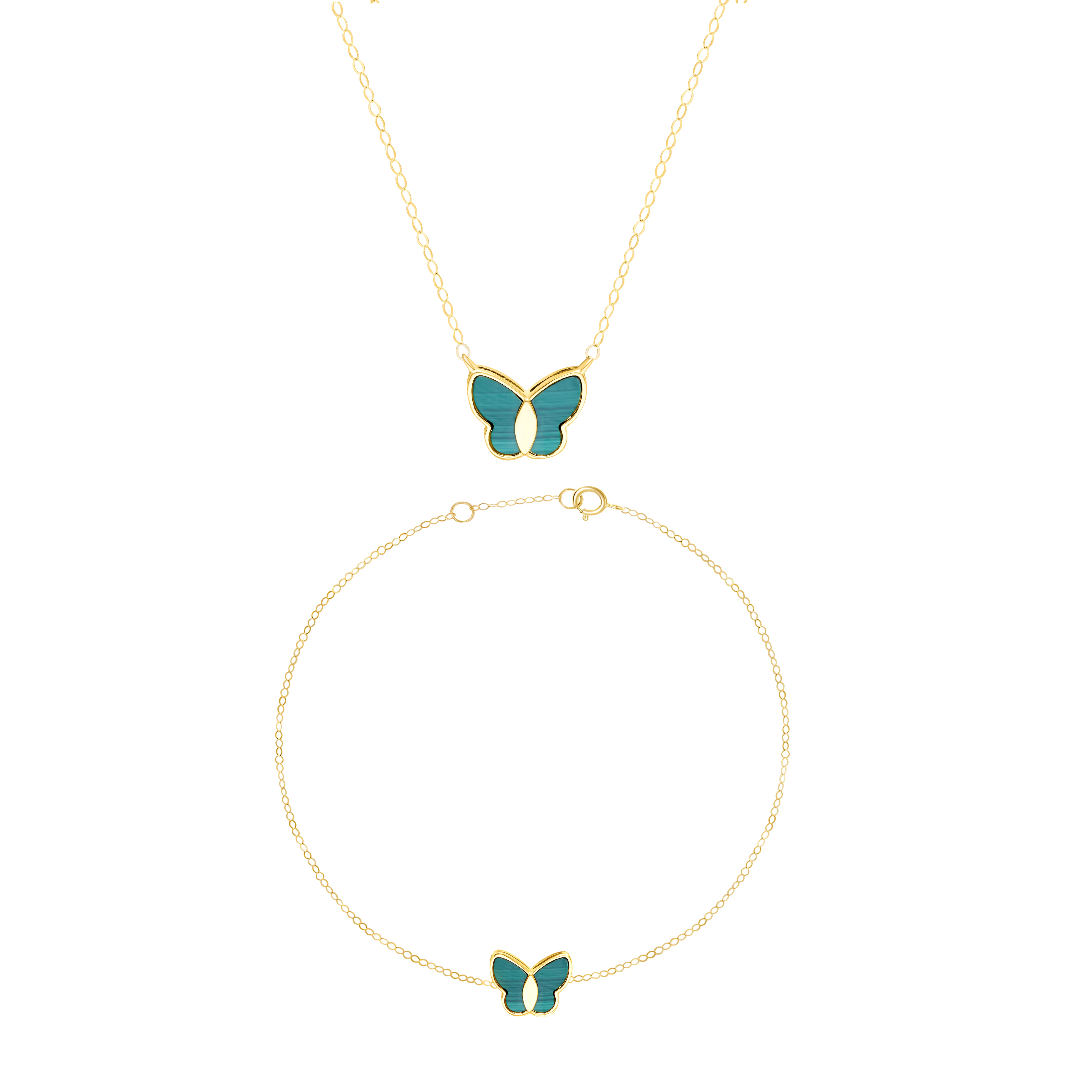 18K Pure Gold Green Butterfly Jewelry Set Talagold