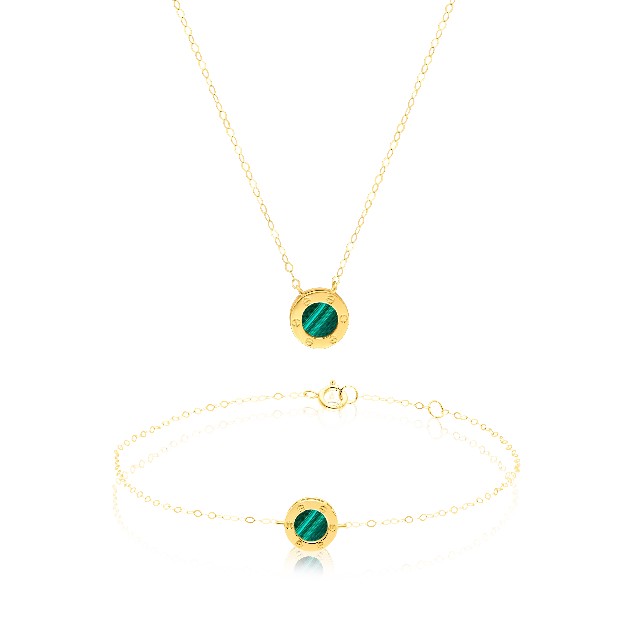 18K Pure Gold Green Round Jewelry Set Talagold