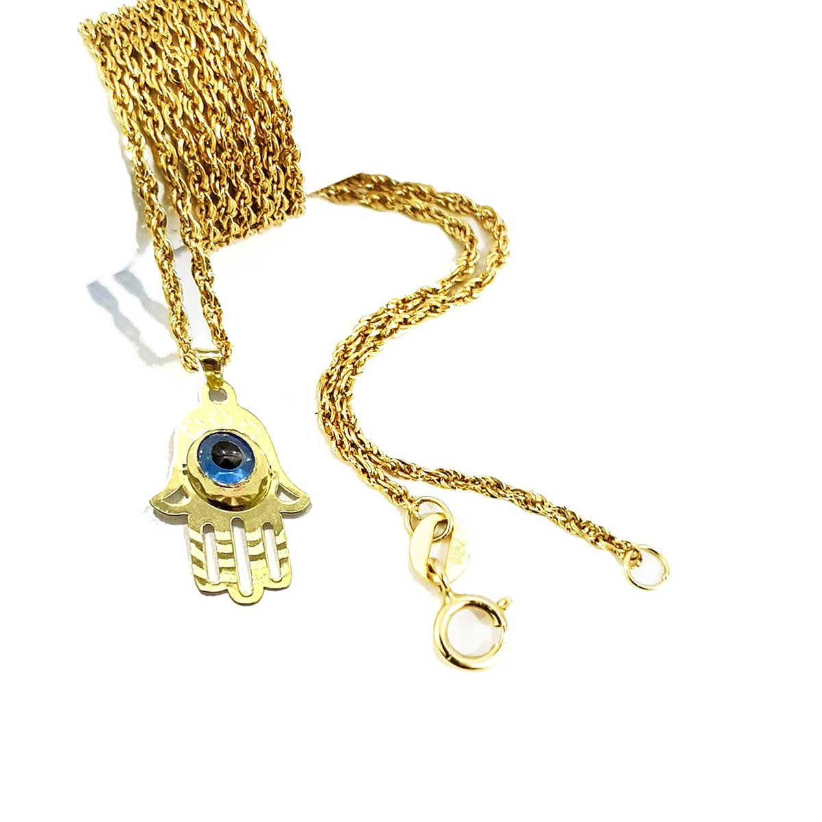 18K Pure Gold Hand w/ Eye Design Necklace - Image 3