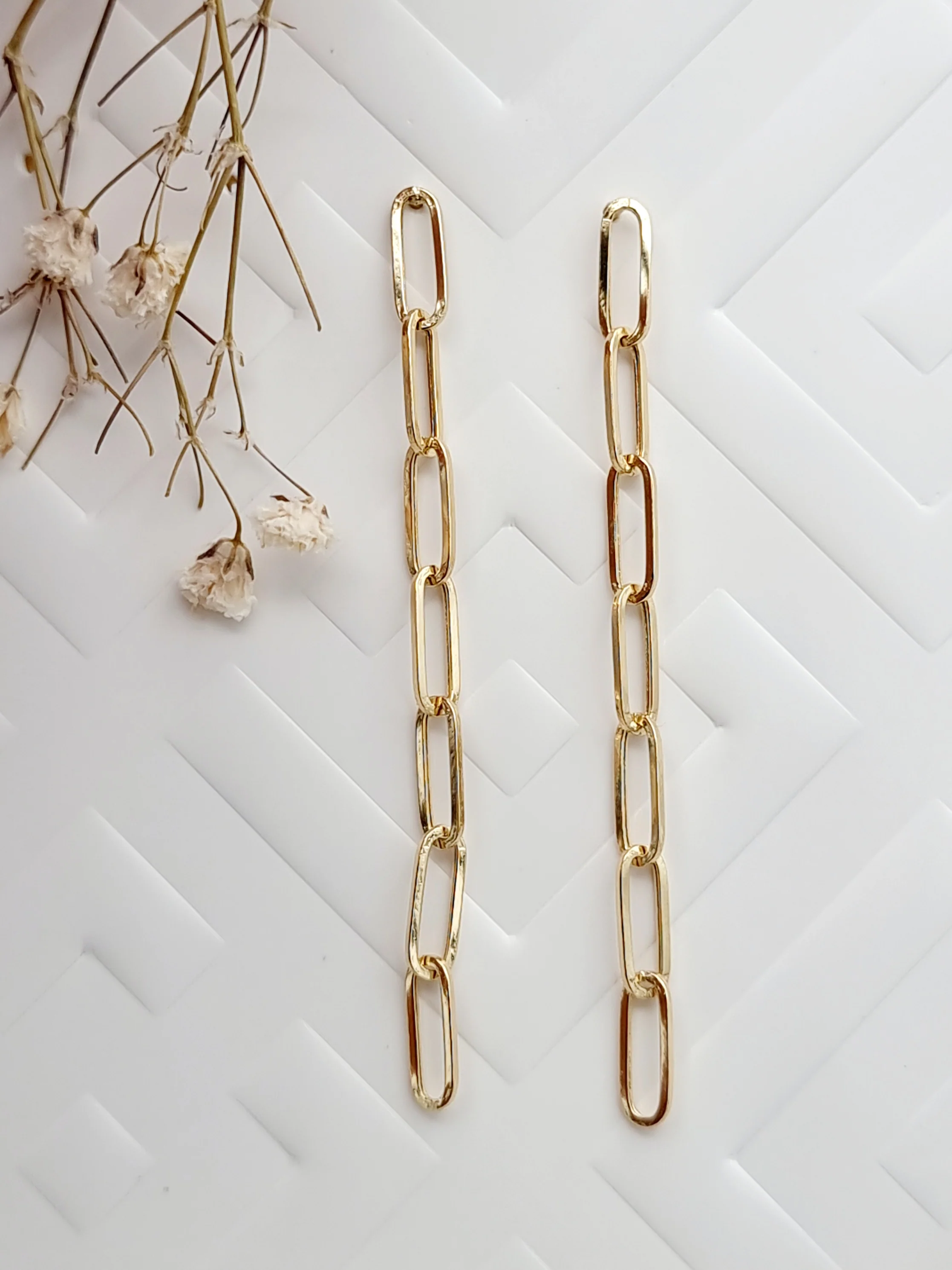 18K Pure Gold Hanging Linked Earring Set - Image 2