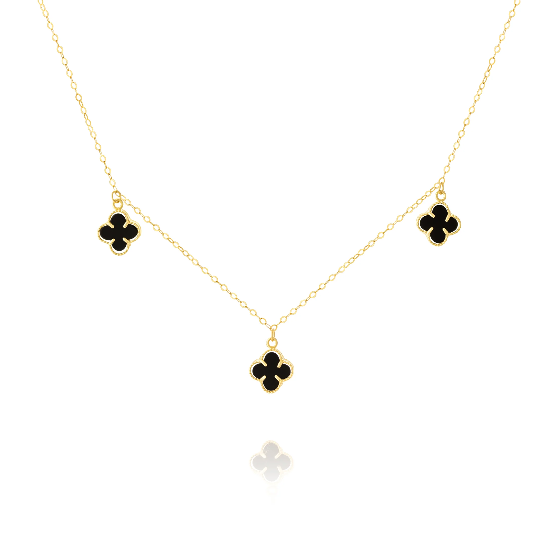 18K Pure Gold Hanging V.C Black Flower Necklace