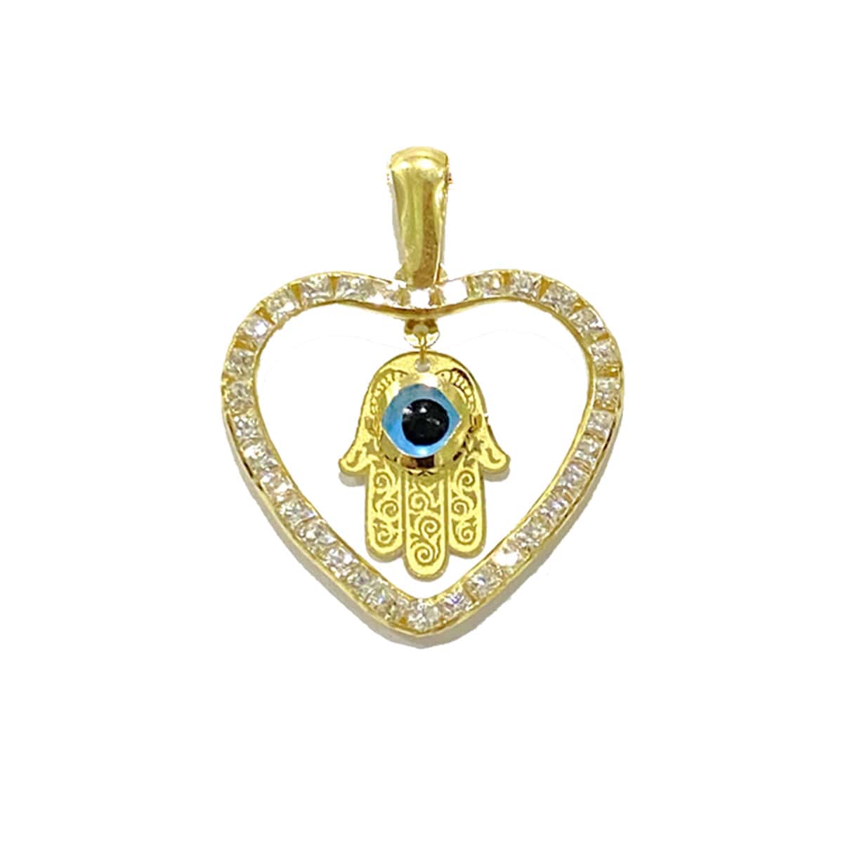 18k Pure Gold Heart Hand w/ Zircon Stone Pendant Necklace - Image 2