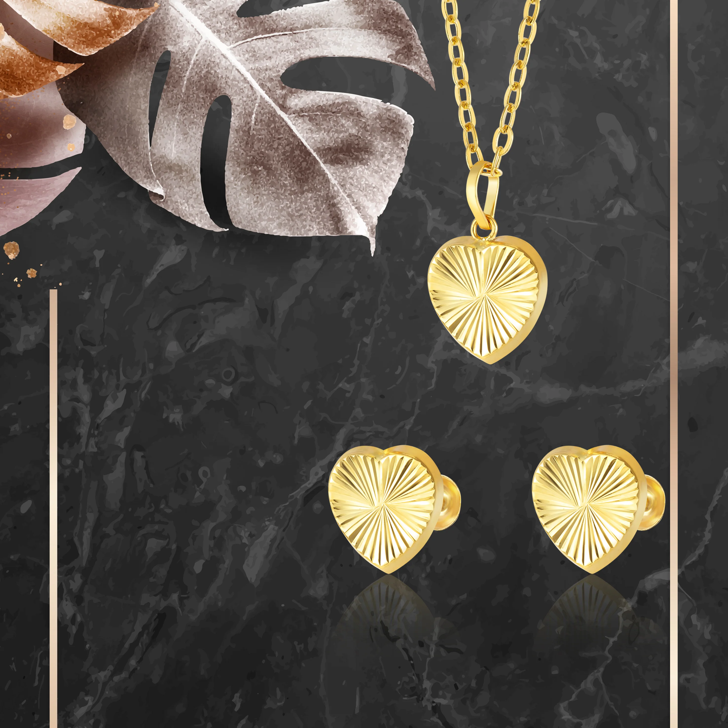 18K Pure Gold Heart Screw Jewelry Set - Image 3