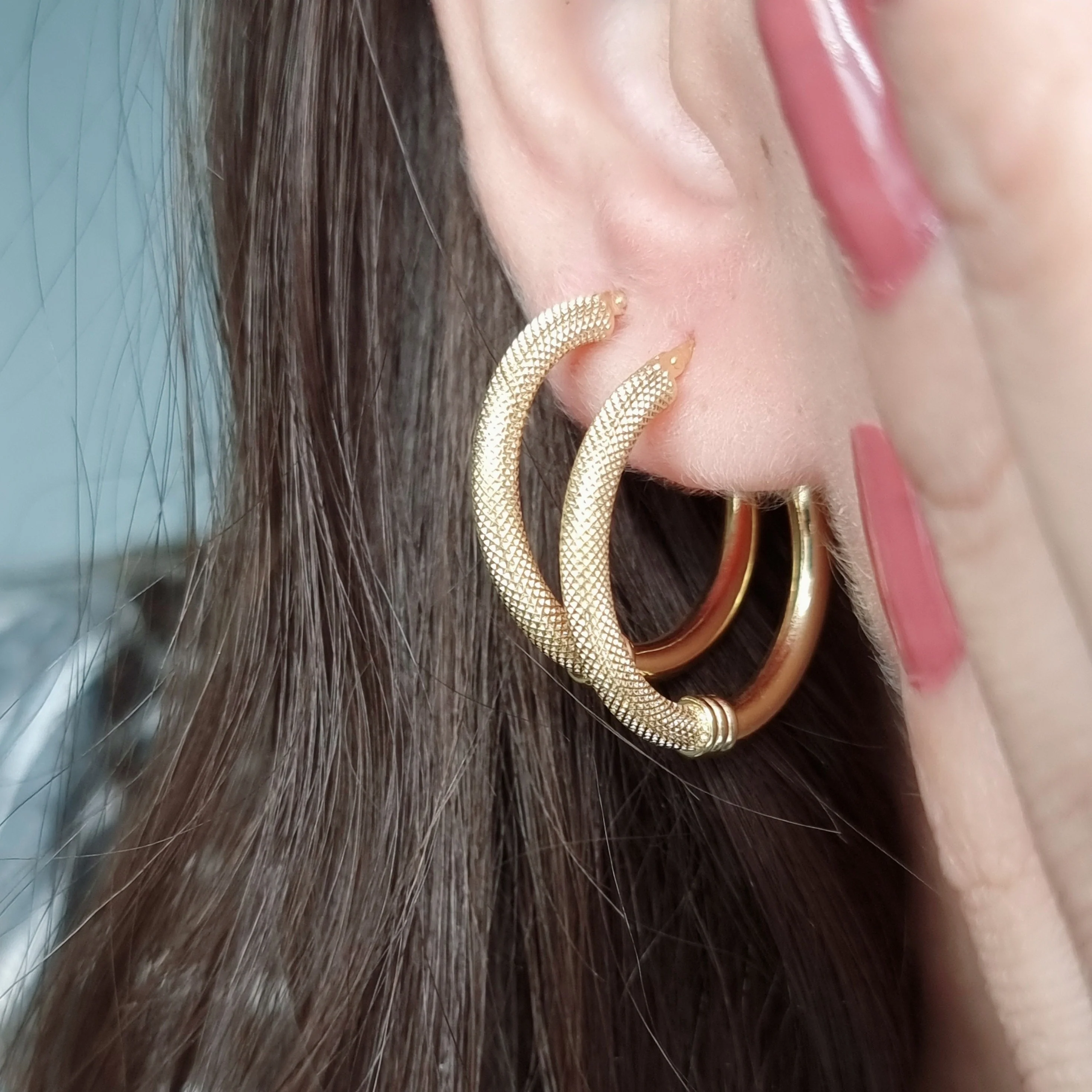 18K Pure Gold Hoop Earring Set - Image 2