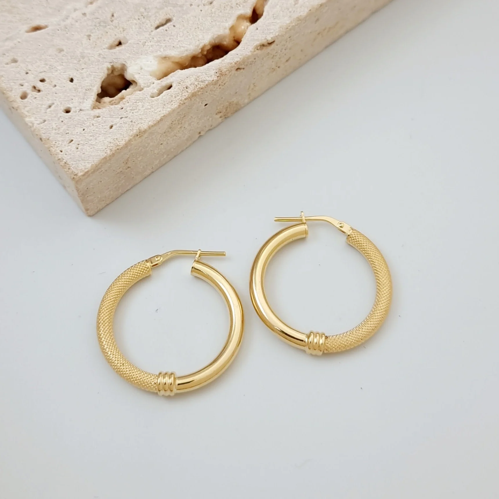 18K Pure Gold Hoop Earring Set - Image 5