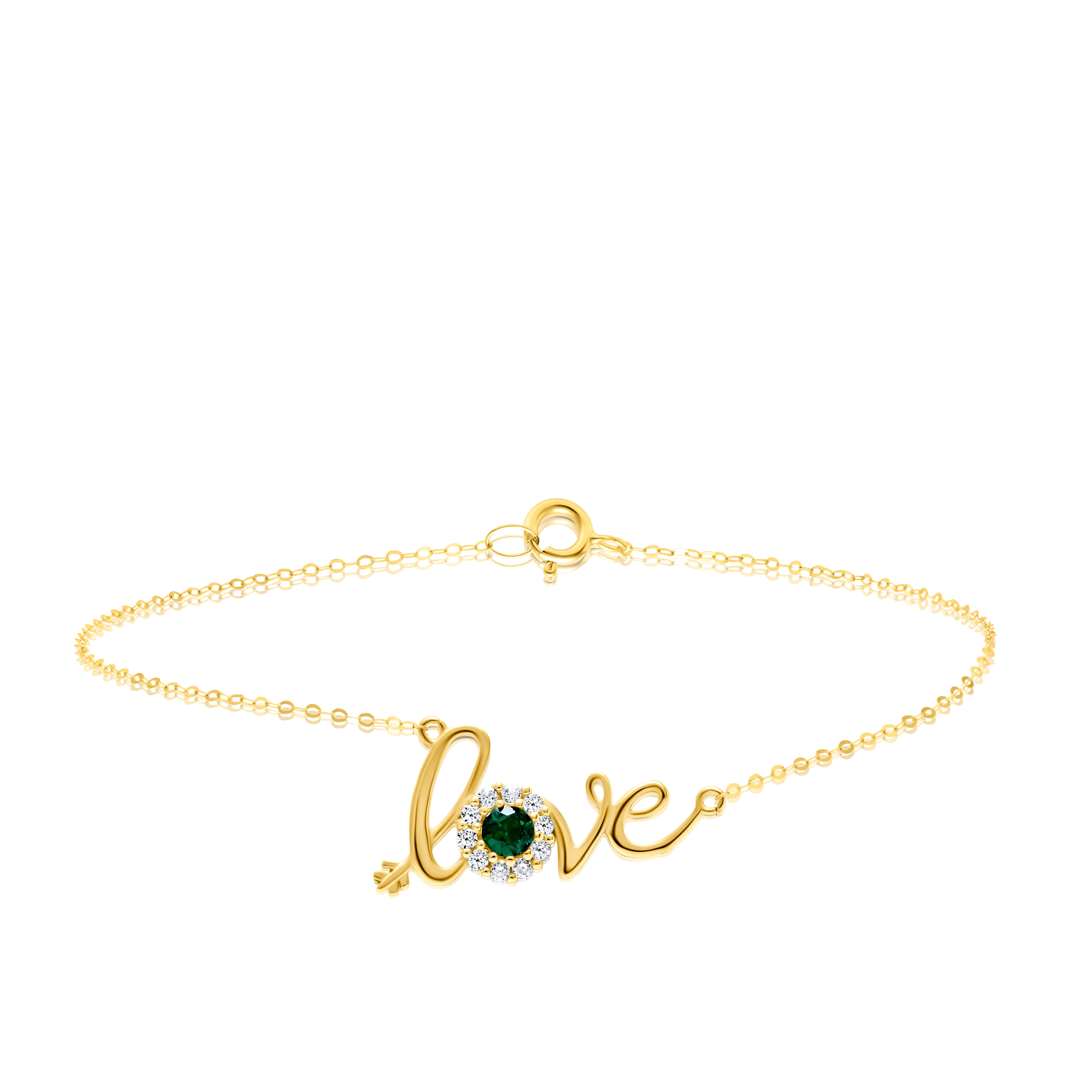 18K Pure Gold Love Green Stone Bracelet