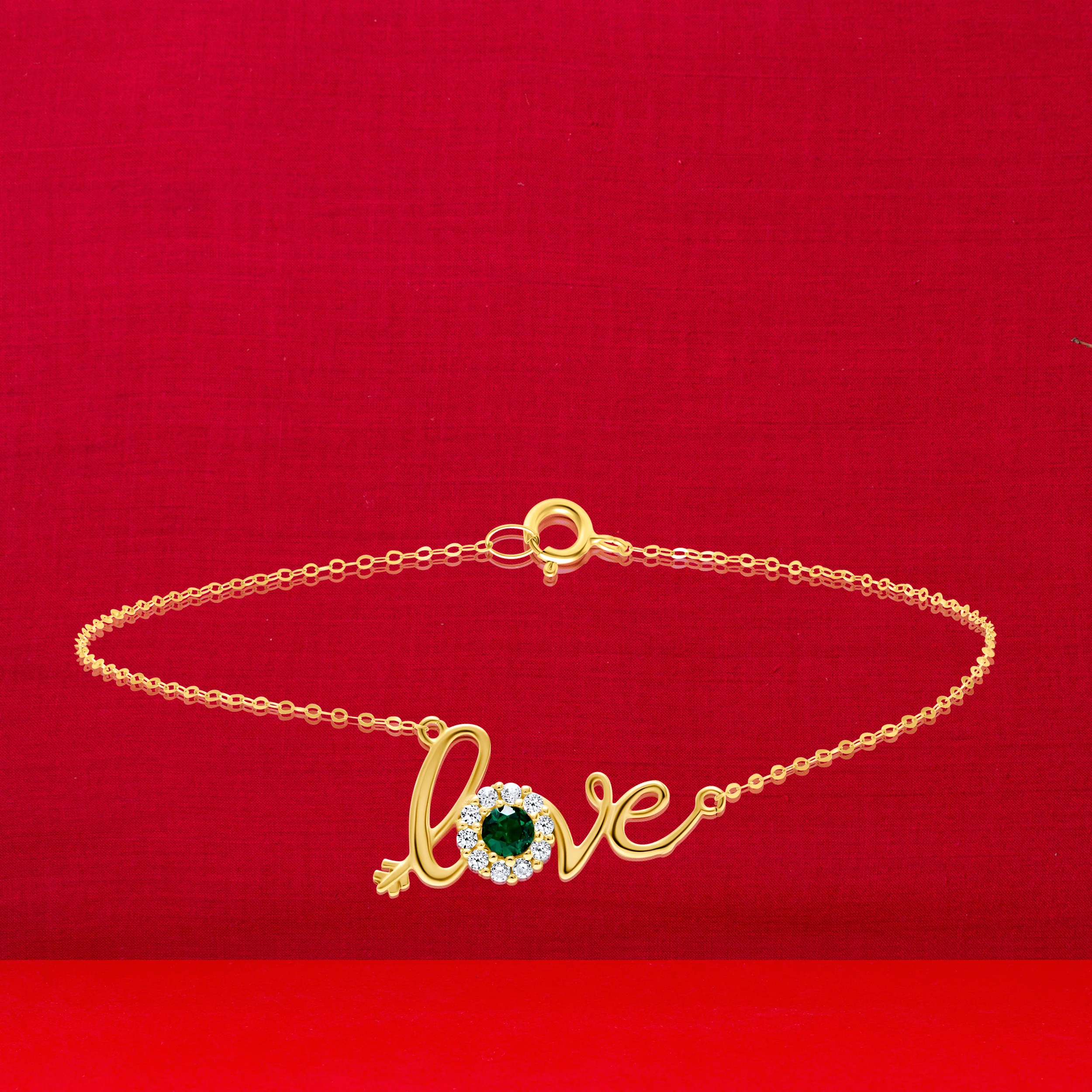 18K Pure Gold Love Green Stone Bracelet - Image 2