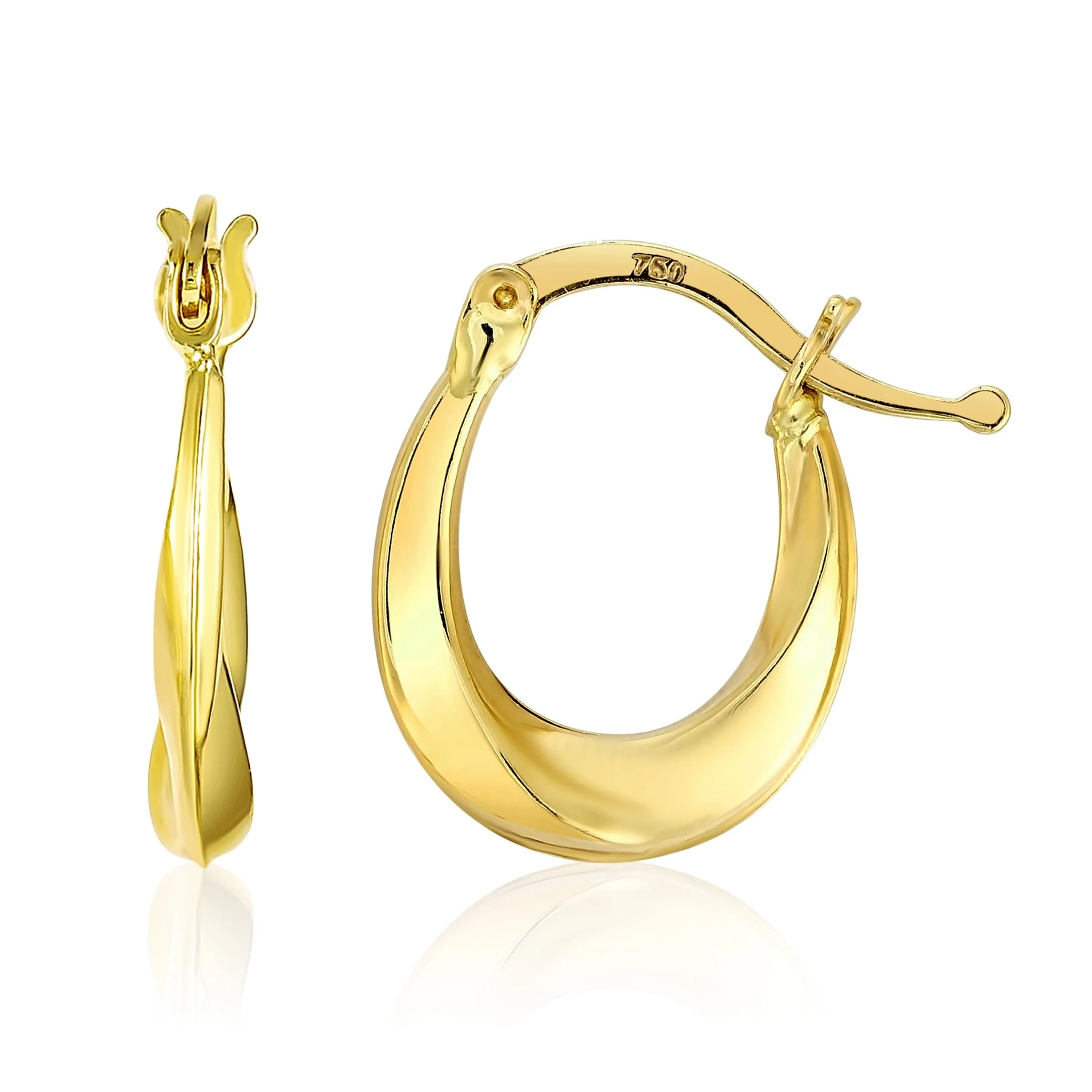 18K Pure Gold Oval Loop Earring Set