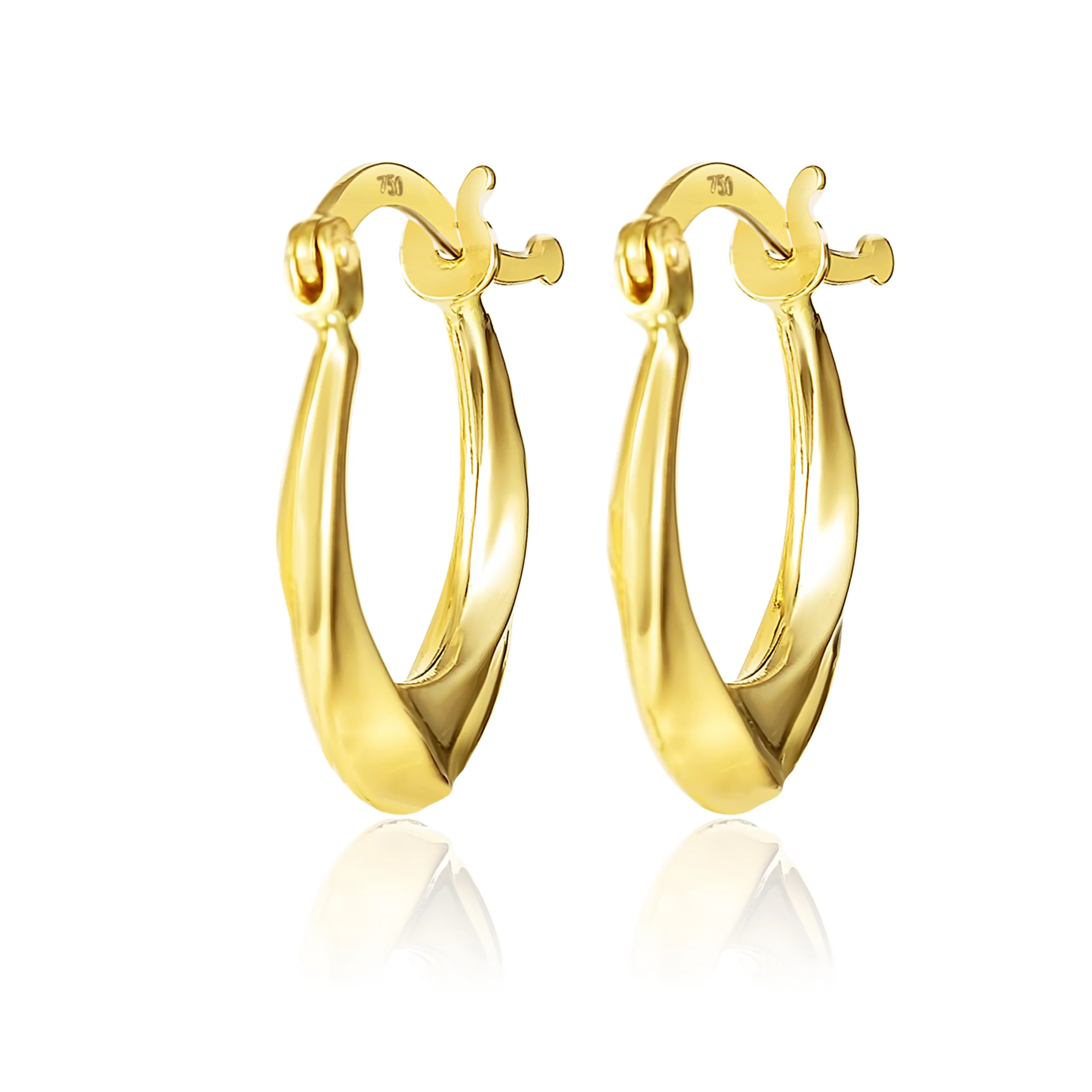 18K Pure Gold Oval Loop Earring Set - Image 2
